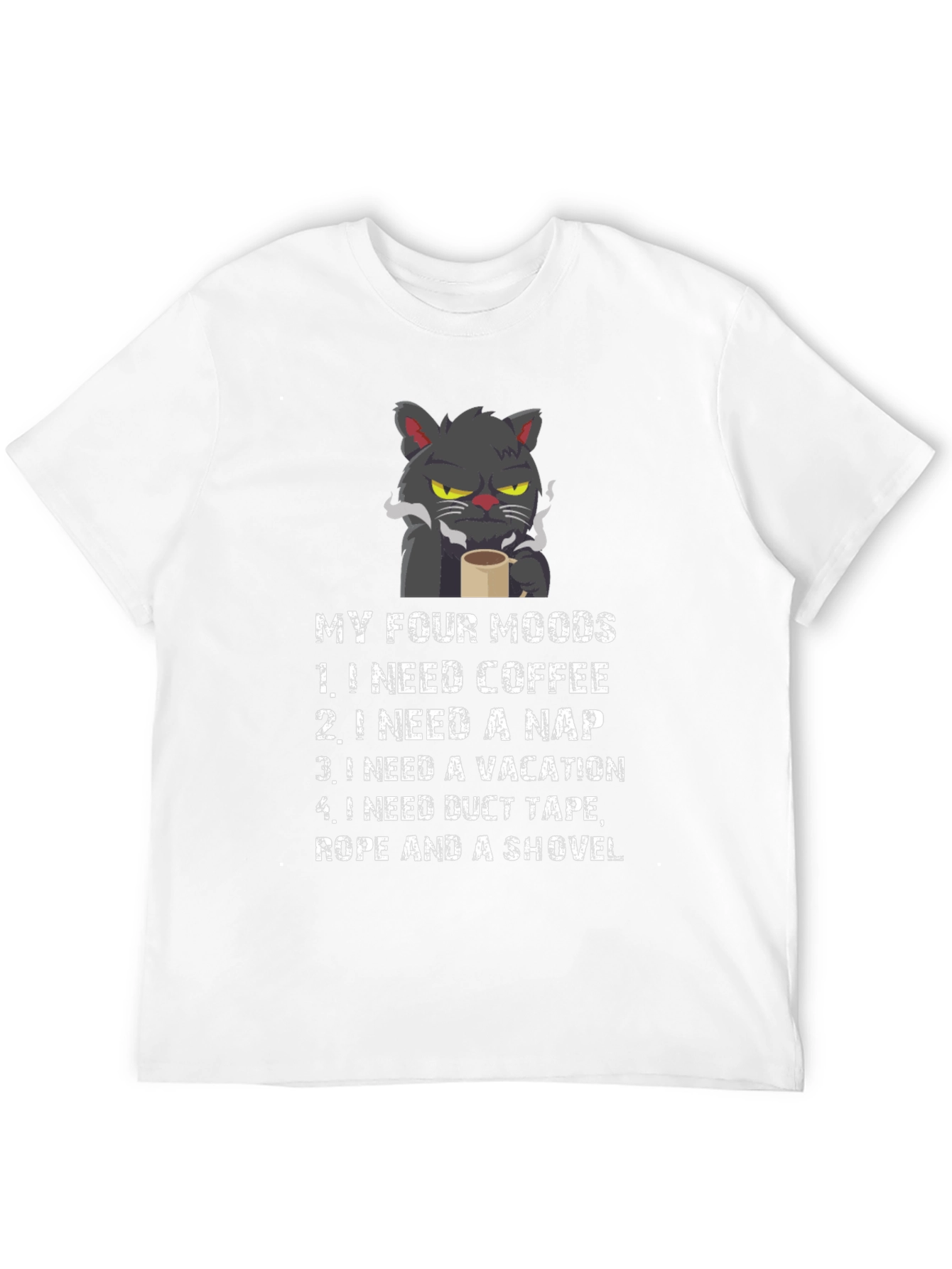 Black My Four Moods T-Shirt - Cat Coffee Nap Vacation view 12