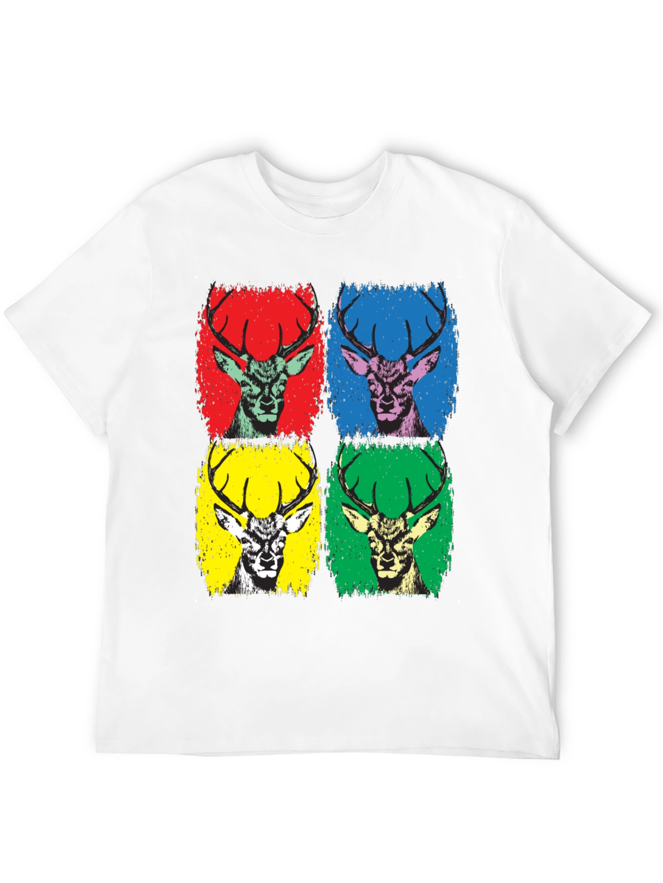 Black Pop Art Deer Graphic Tee - Black Cotton T-Shirt view 12