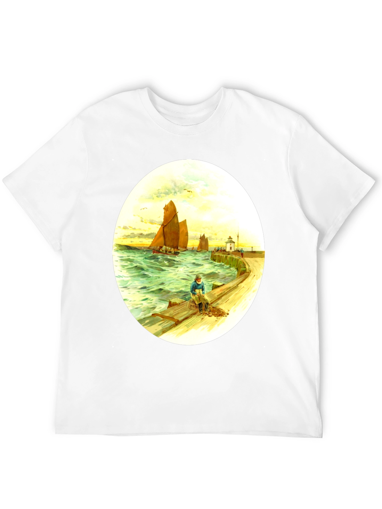 Vintage Nautical Art T-Shirt - Fisherman at Sea - 12