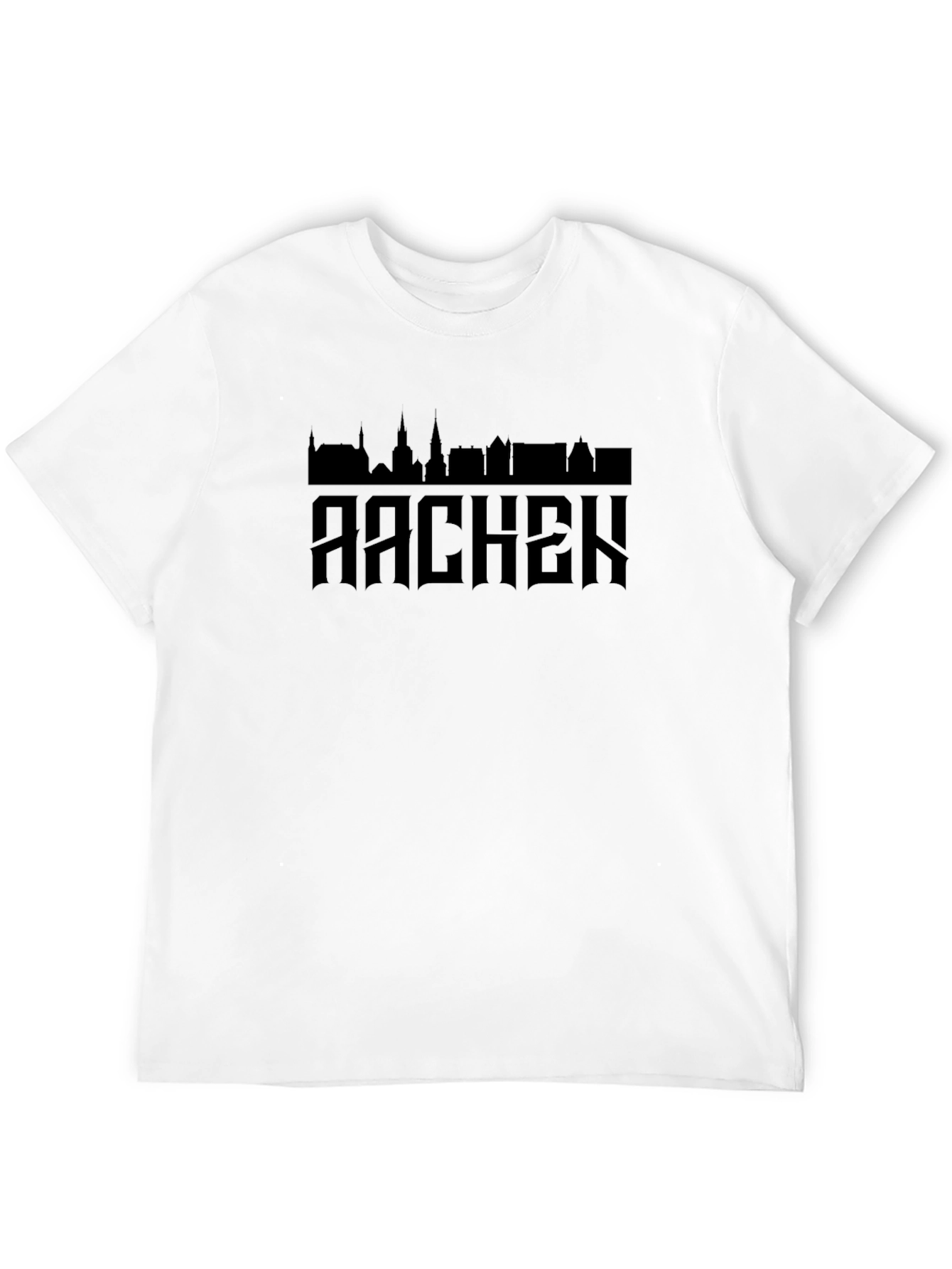 Black Aachen City Skyline Men's Black T-Shirt view 12