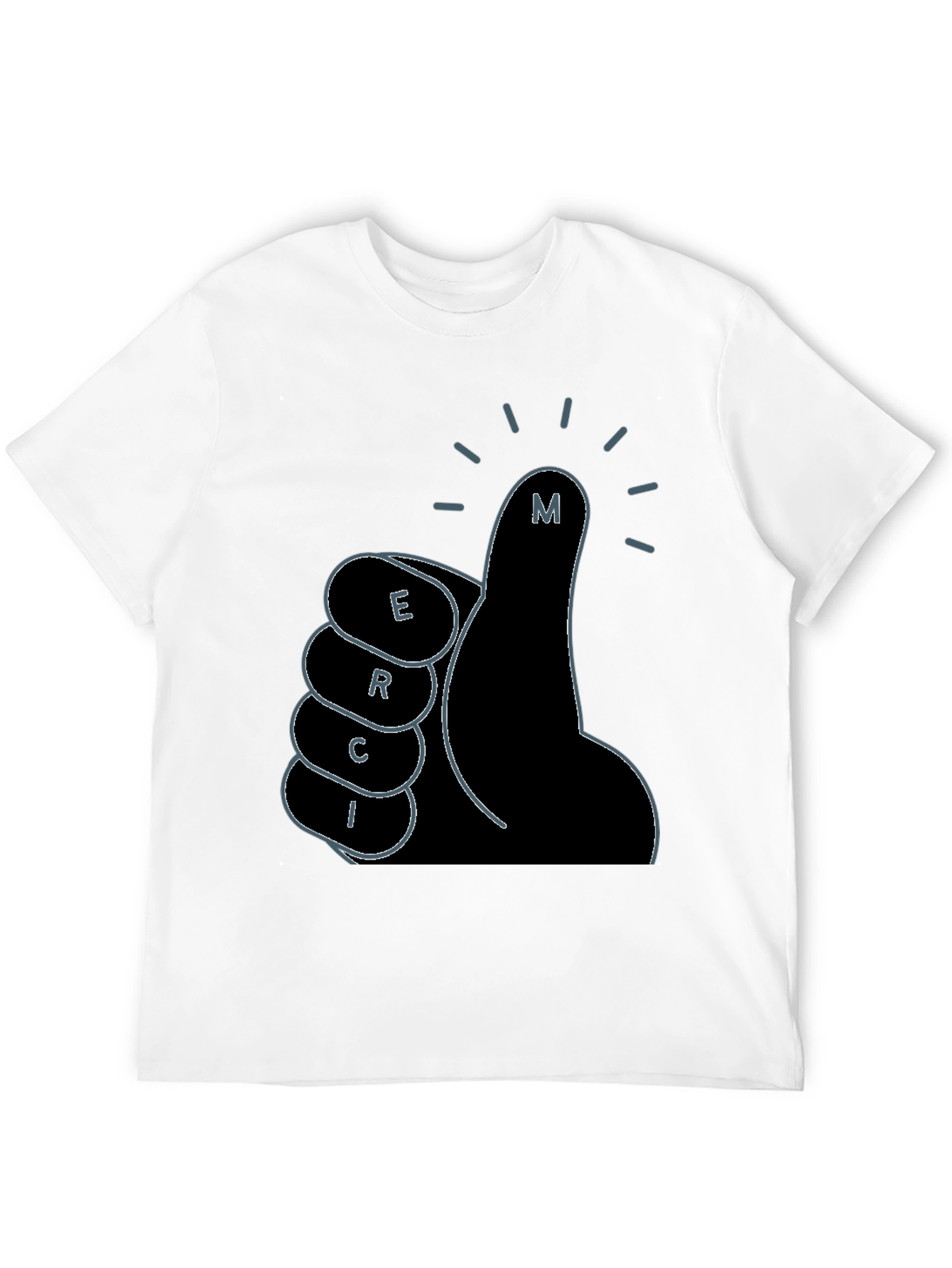 Black Merci Thumbs Up Graphic Tee - Black Cotton T-Shirt view 12