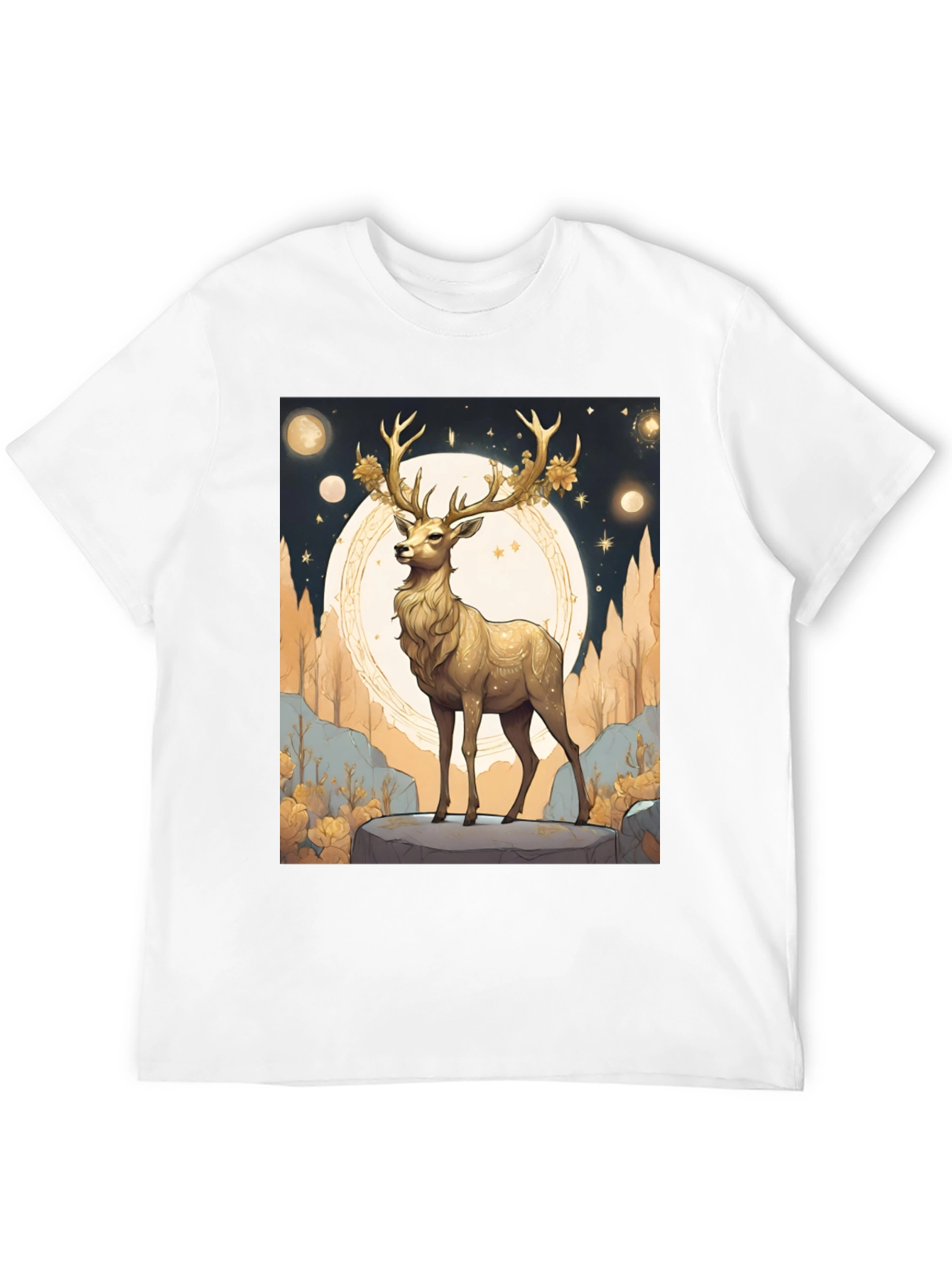 Black Golden Deer Graphic Tee - Celestial Stag Design view 12