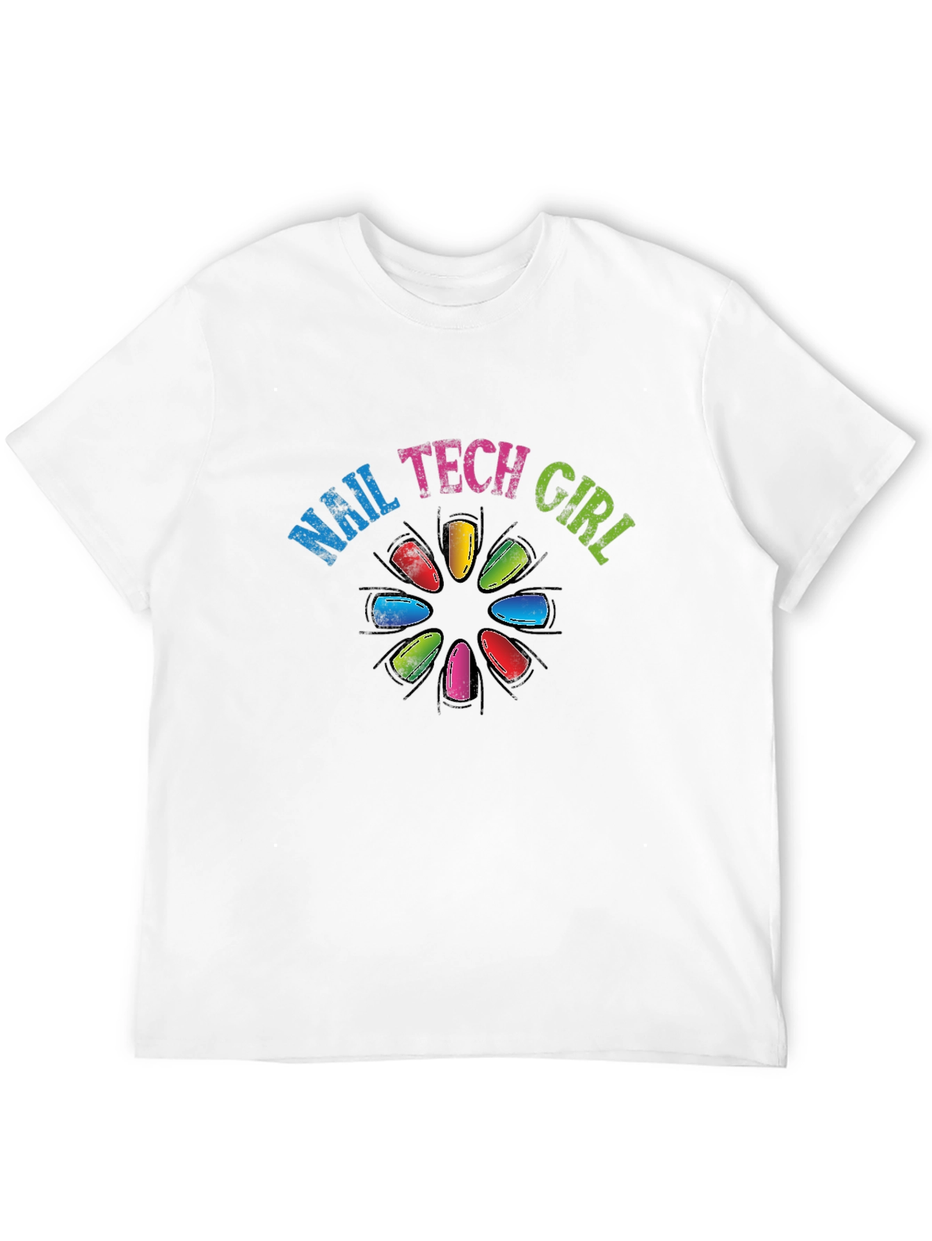 Black Nail Tech Girl T-Shirt Colorful Nail Art Tee view 12