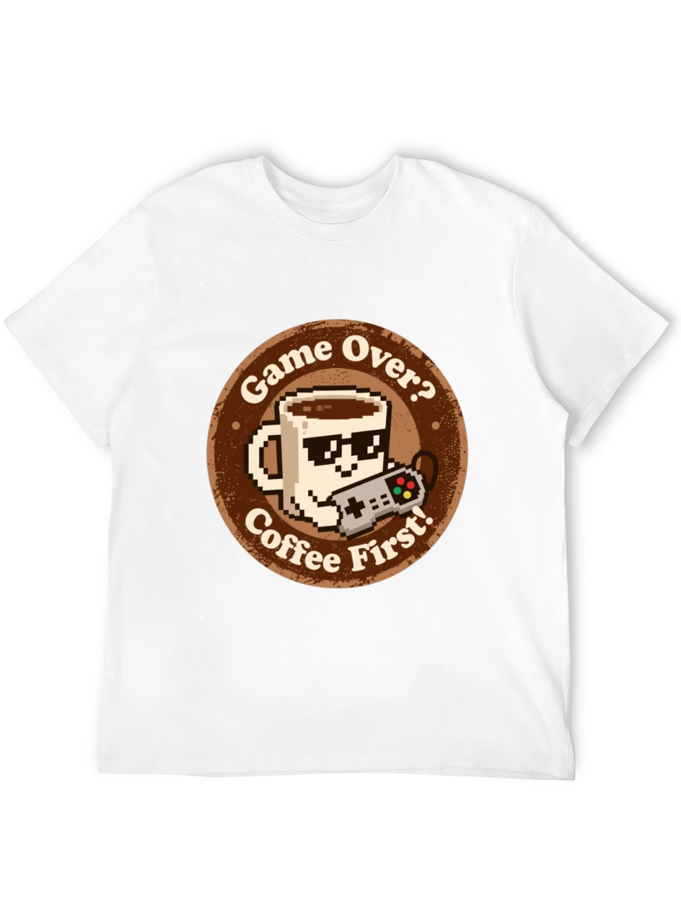 Black Game Over? Coffee First! Graphic Tee view 12