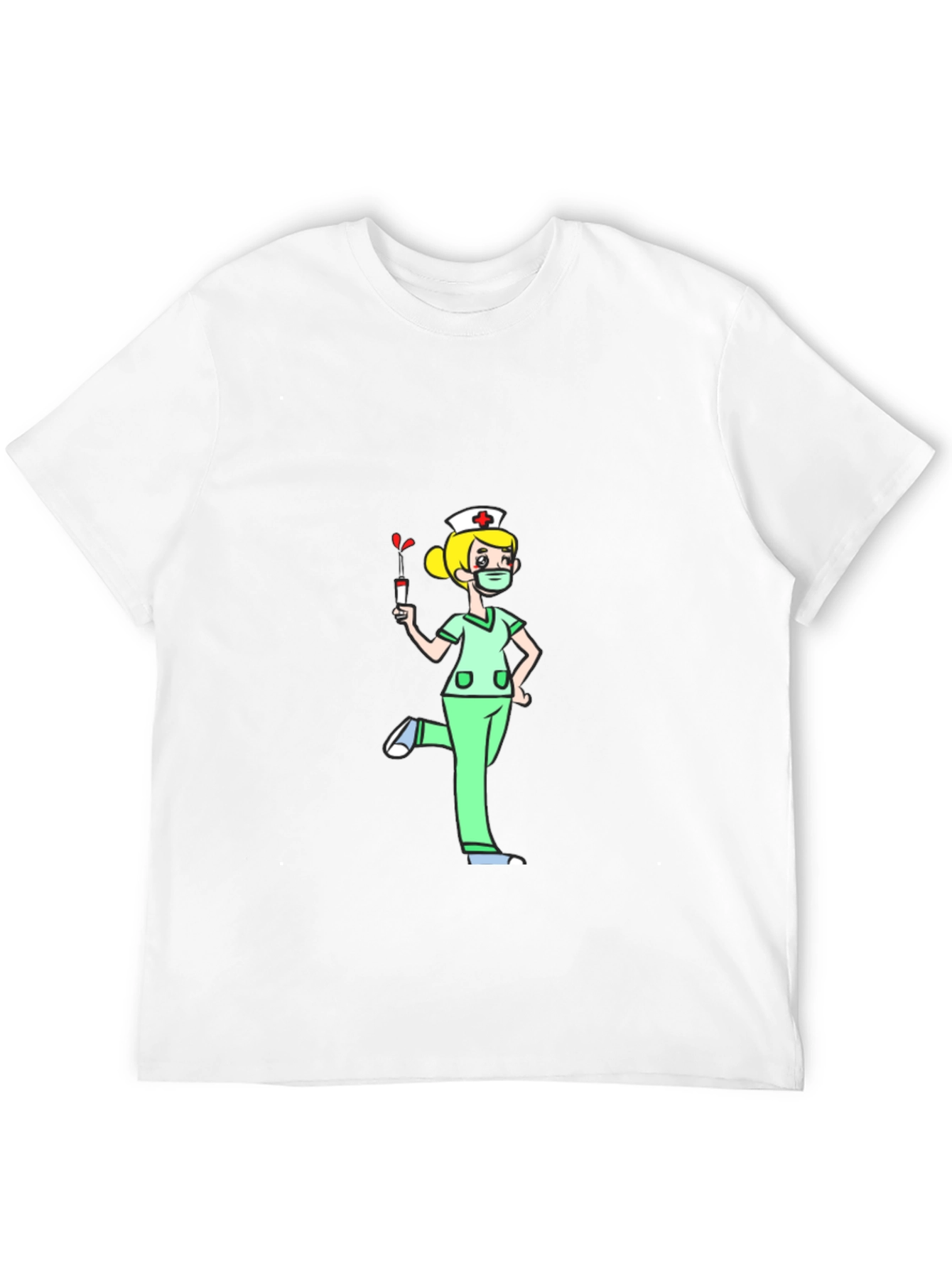 Black Nurse Cartoon Graphic T-Shirt - Black Cotton Tee view 12