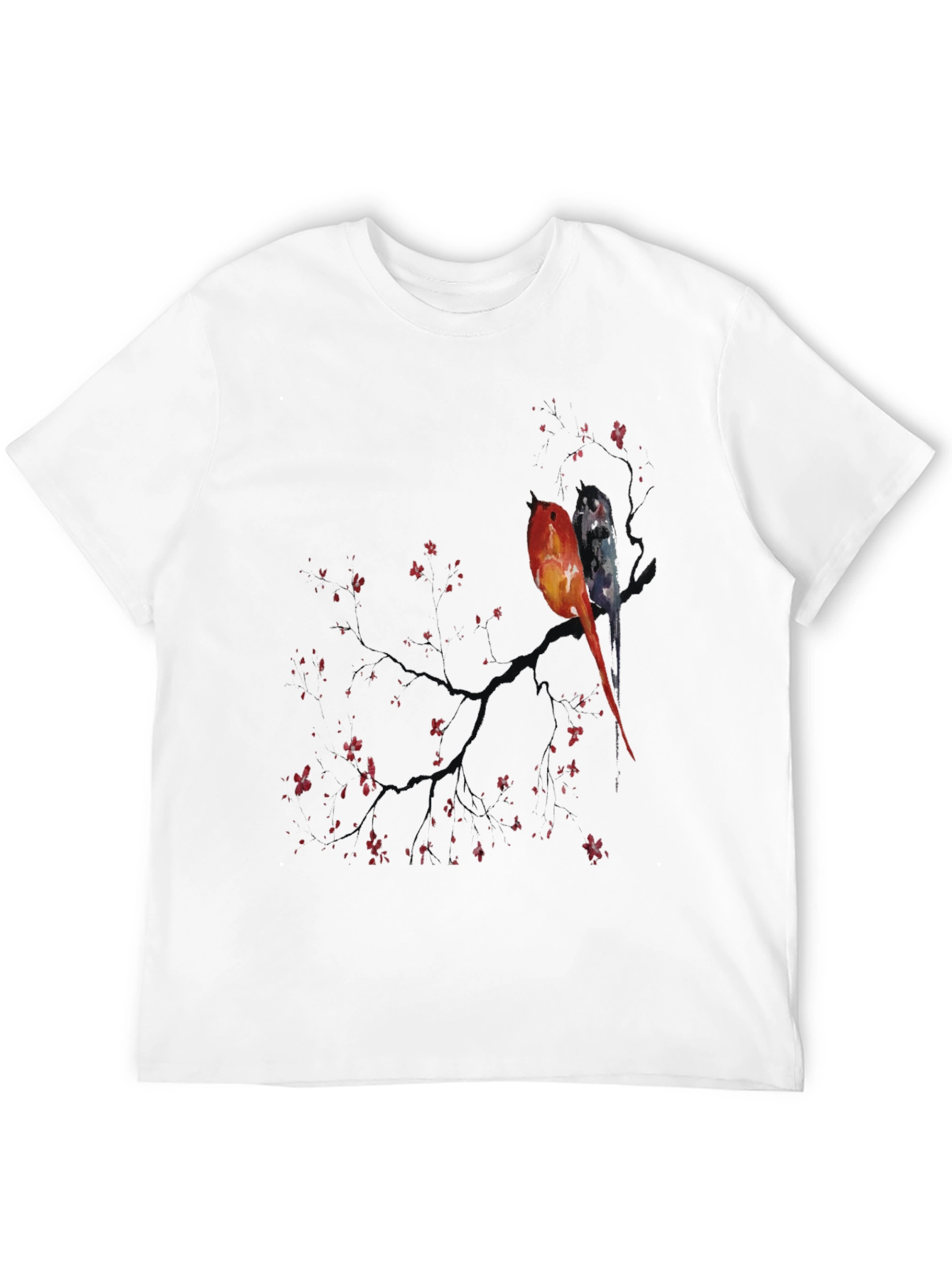 Black Artistic Birds on Branch Graphic Tee view 12