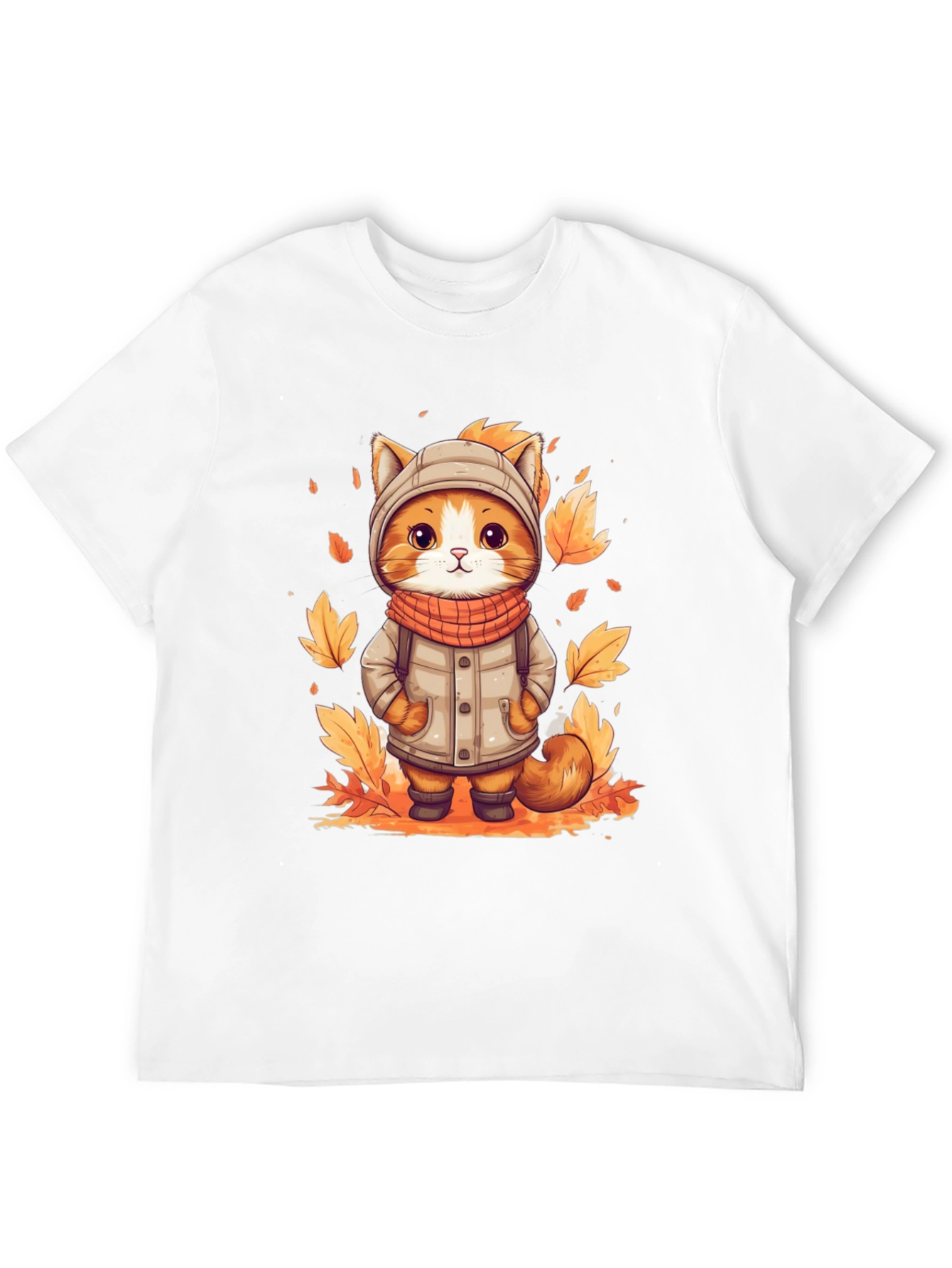 Black Fall Cat T-Shirt - Cute Autumn Kitten Design view 12