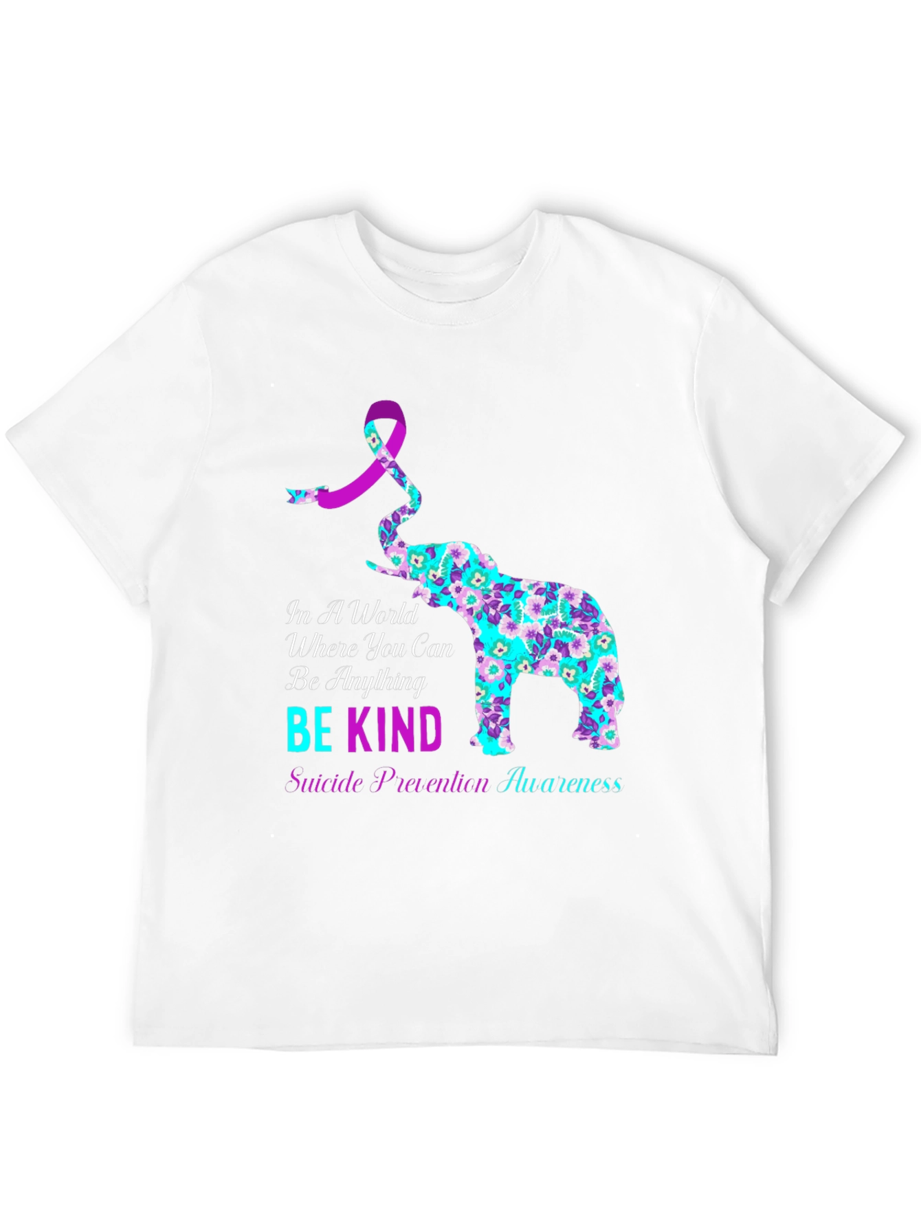 Black Be Kind Suicide Awareness Elephant Graphic Tee view 12