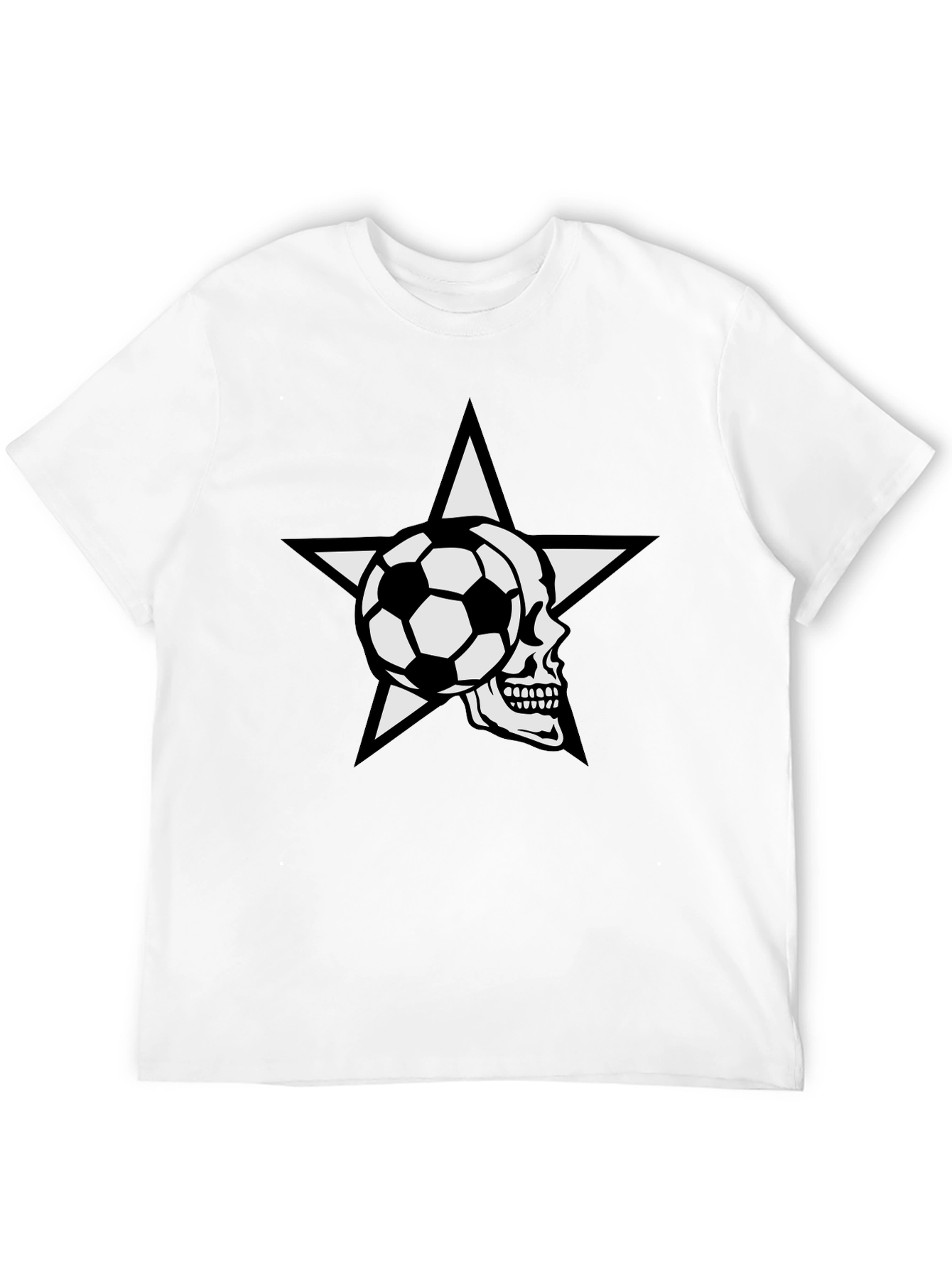 Black Soccer Skull Star Graphic Tee - Black Cotton T-Shirt view 12