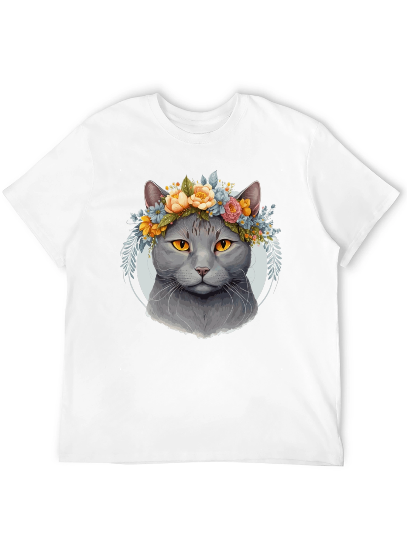Black Cat with Floral Crown Black T-Shirt view 12