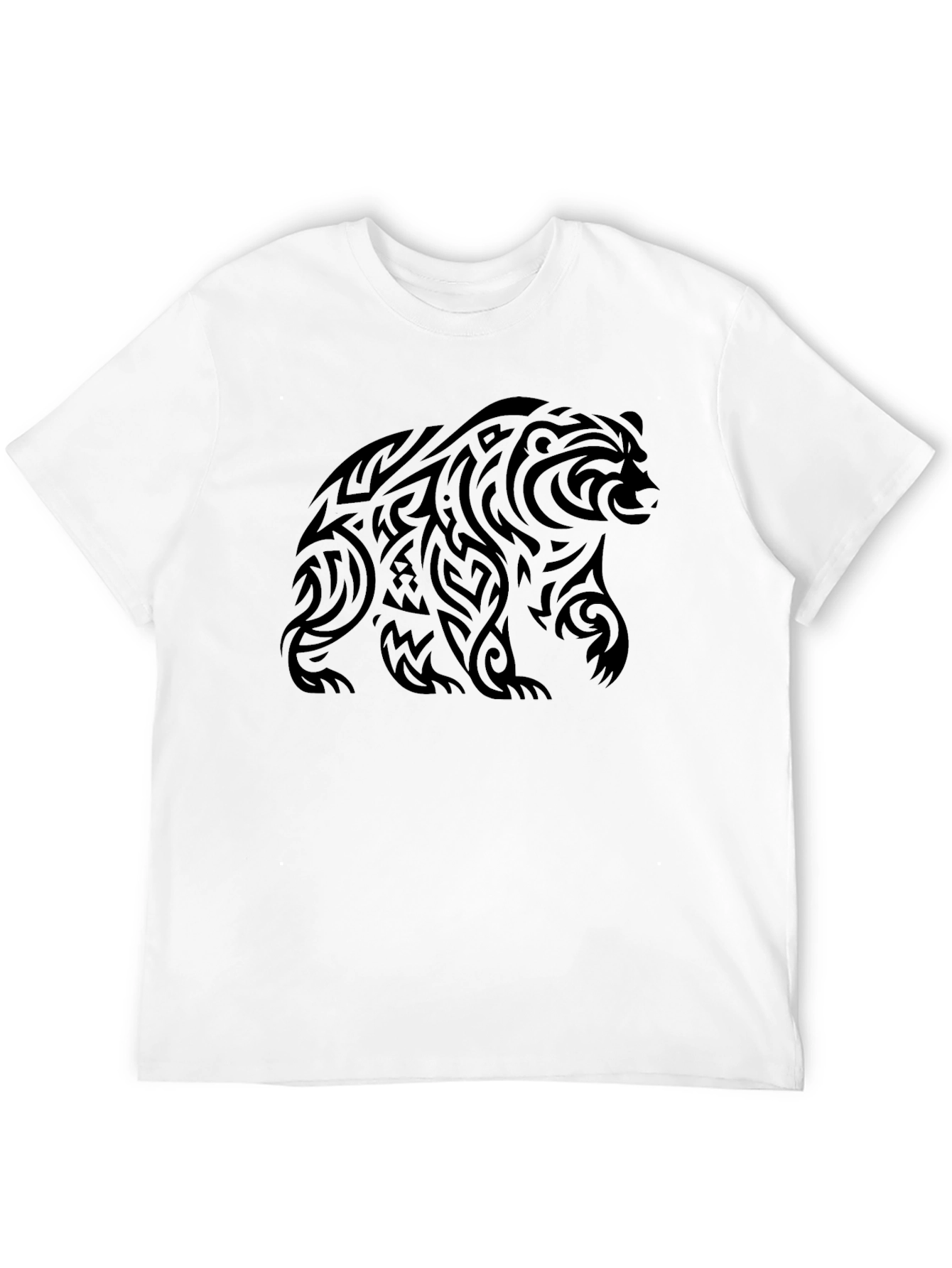 Black Tribal Bear Graphic Tee - Black Cotton Casual Shirt view 12