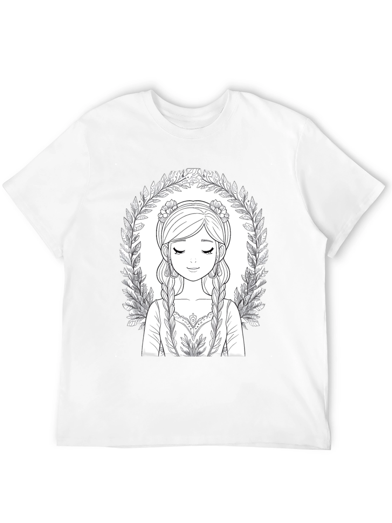 Black Black T-Shirt with Intricate Girl Portrait Design view 12