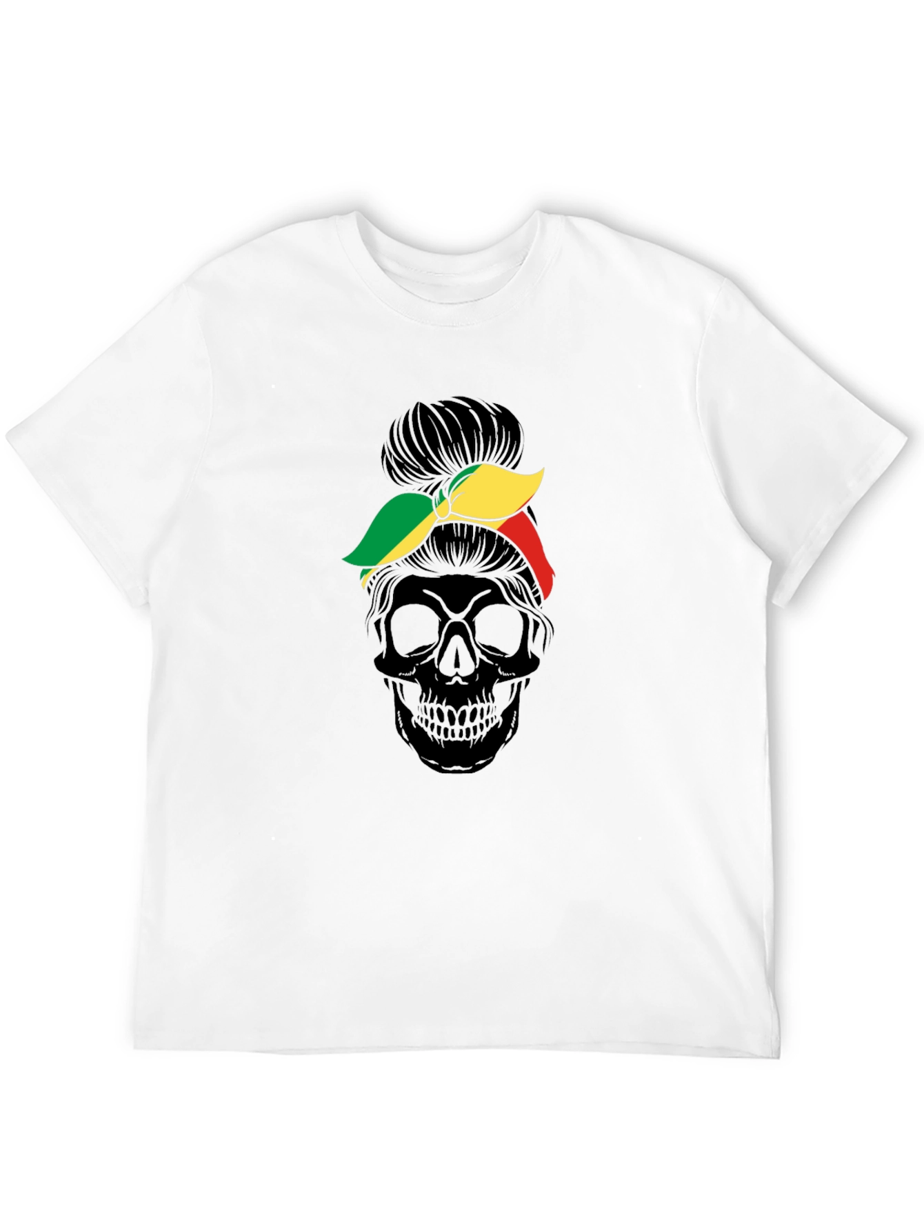 Black Skull Messy Bun T-Shirt - Unique Graphic Tee view 12