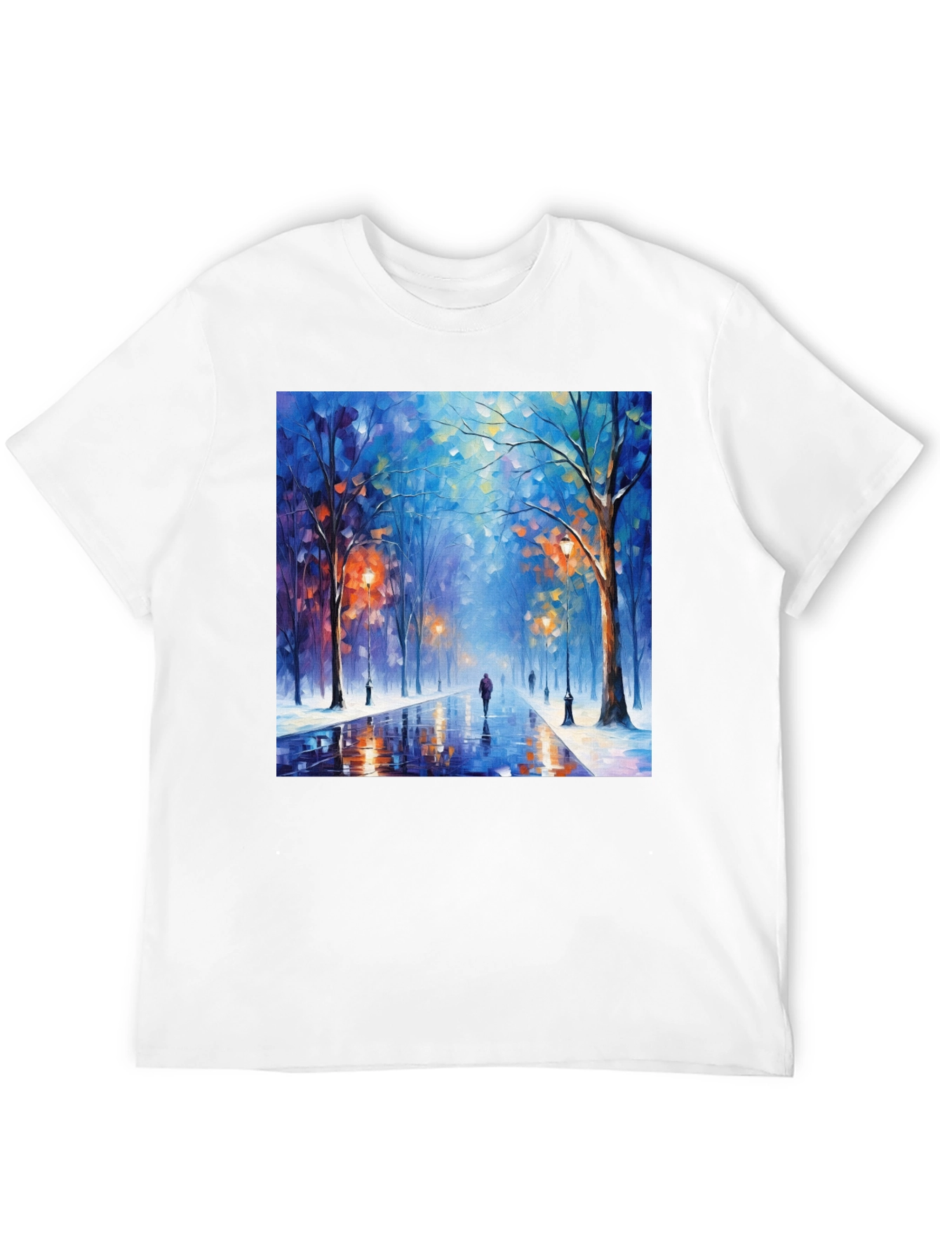 Black Artistic Winter Street Scene T-Shirt view 12