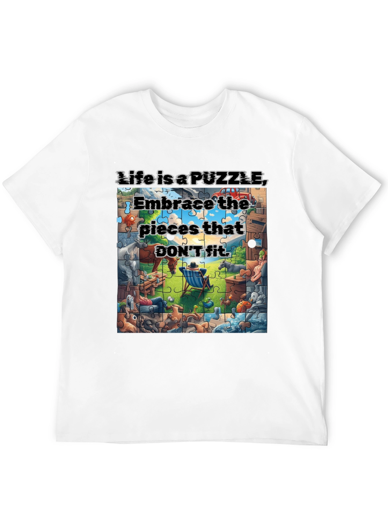 Black Puzzle Piece Life T-Shirt Embrace Uniqueness view 12
