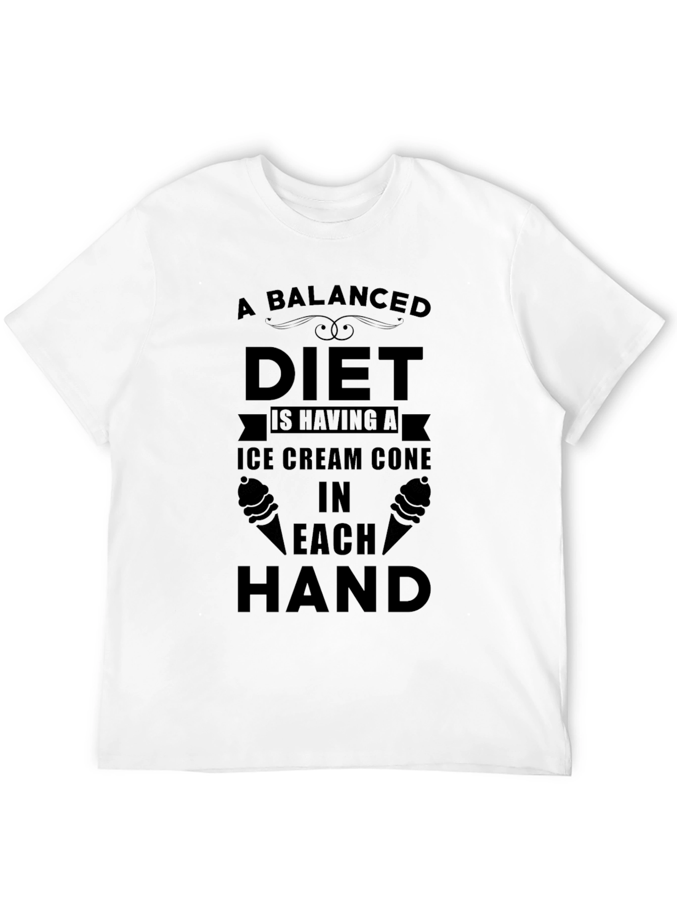 Black Funny Balanced Diet Ice Cream T-Shirt view 12