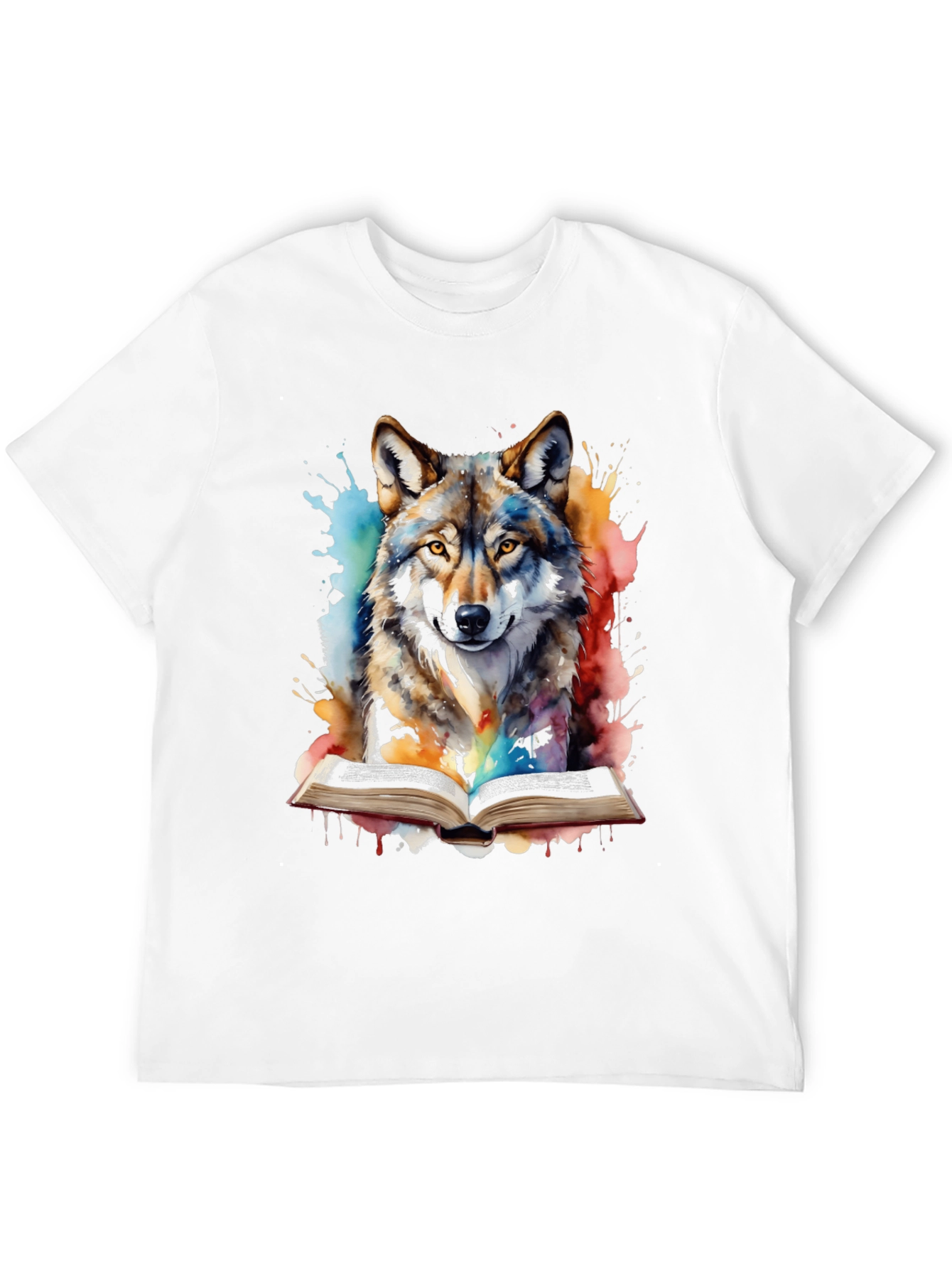 Black Watercolor Wolf Reading T-Shirt - Unique Graphic Tee view 12
