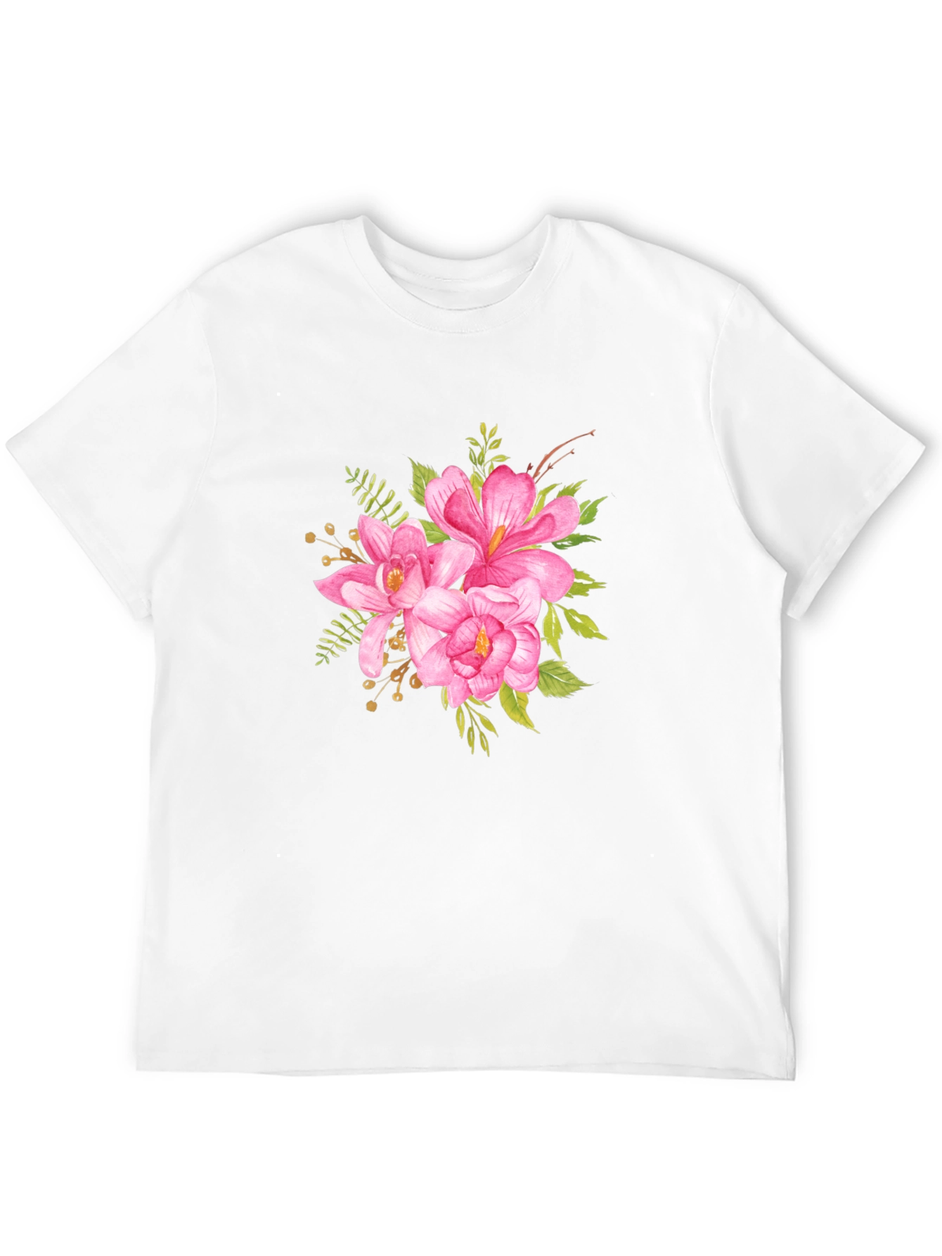Black Floral T-Shirt - Pink Watercolor Flower Graphic Tee view 12
