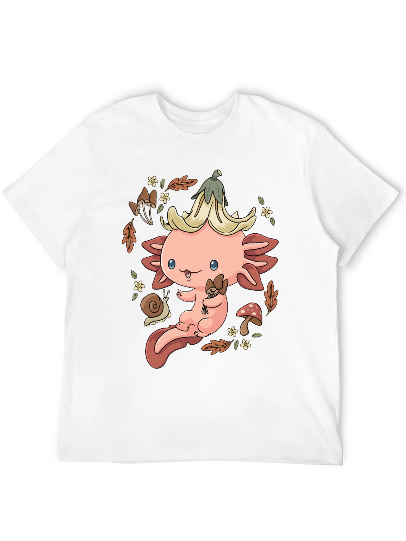 Black Cute Axolotl Mushroom T-Shirt - Whimsical Nature Design view 12