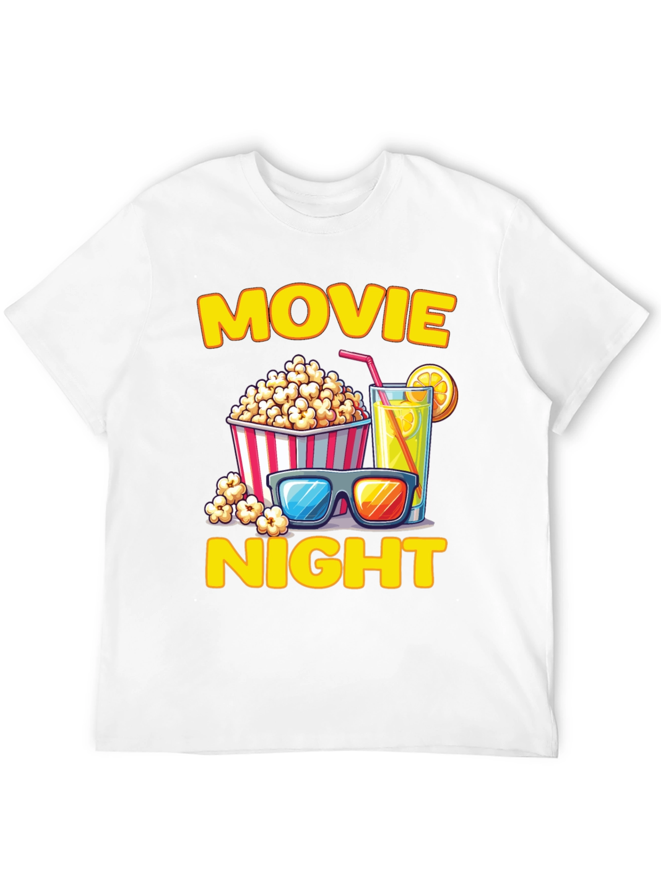 Black Movie Night T-Shirt - Popcorn, Drink, and Glasses view 12