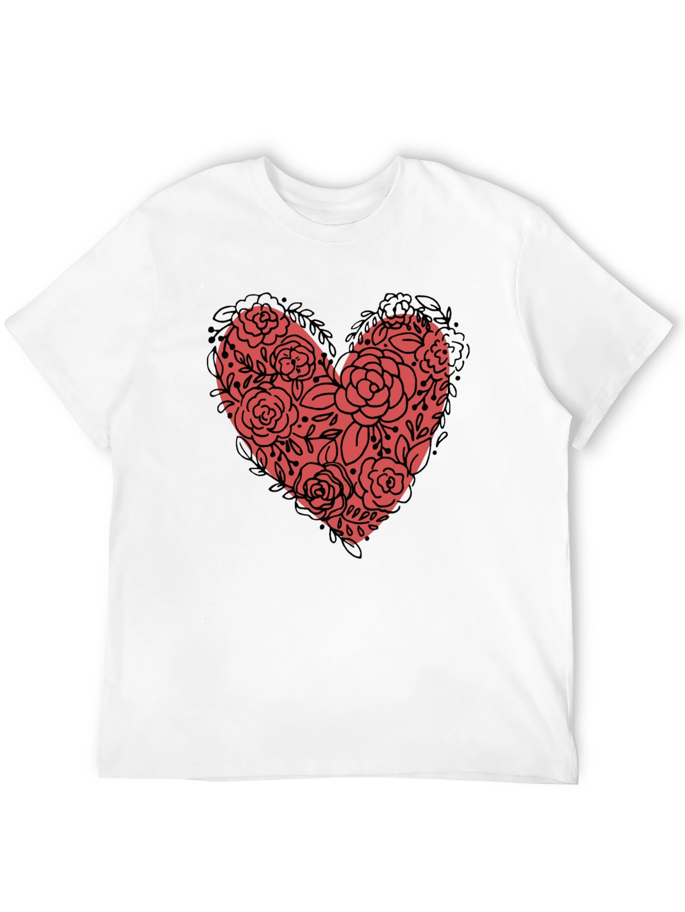 Black Floral Heart Graphic Tee - Black Unisex view 12