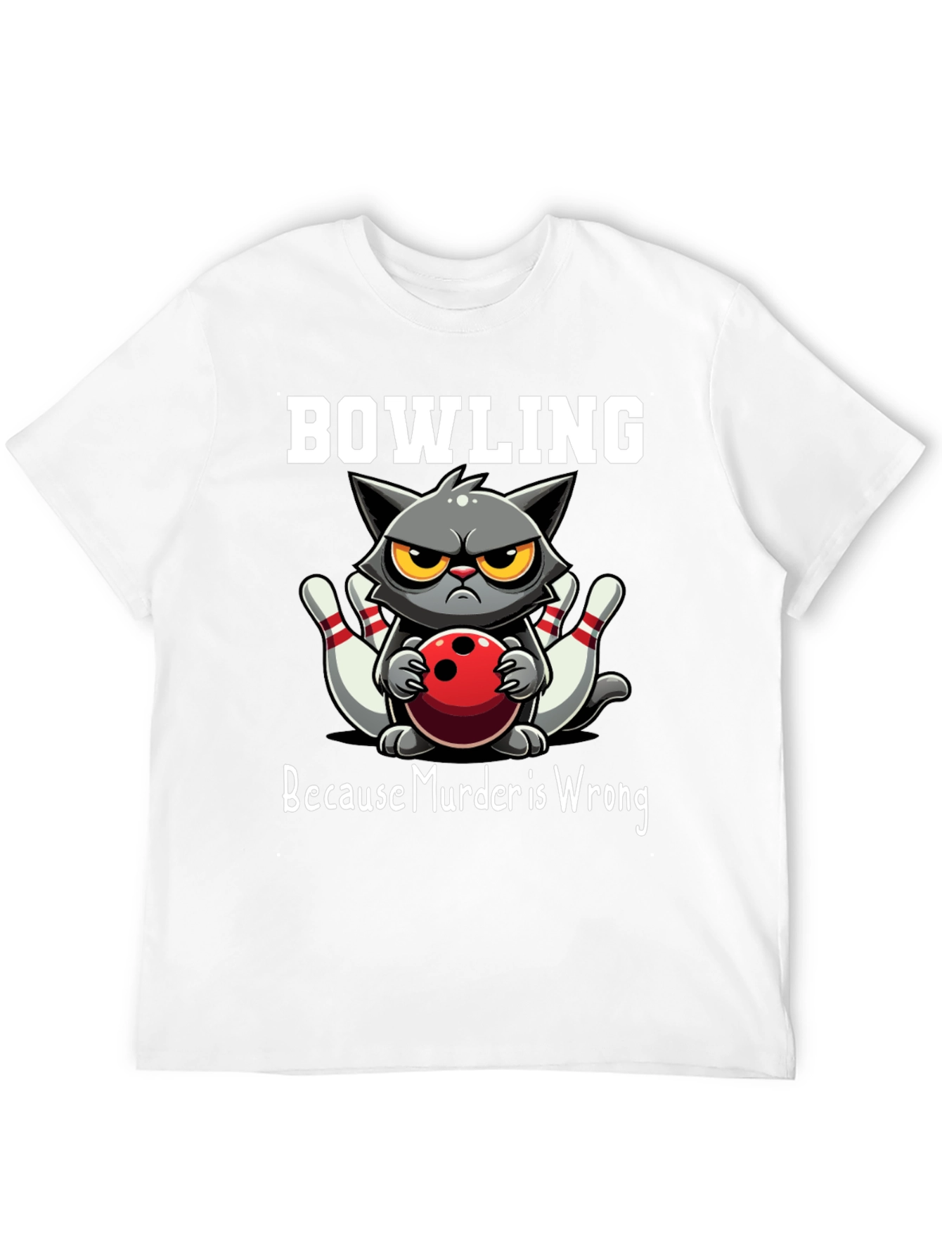 Black Bowling Cat T-Shirt - Because Murder is Wrong view 12