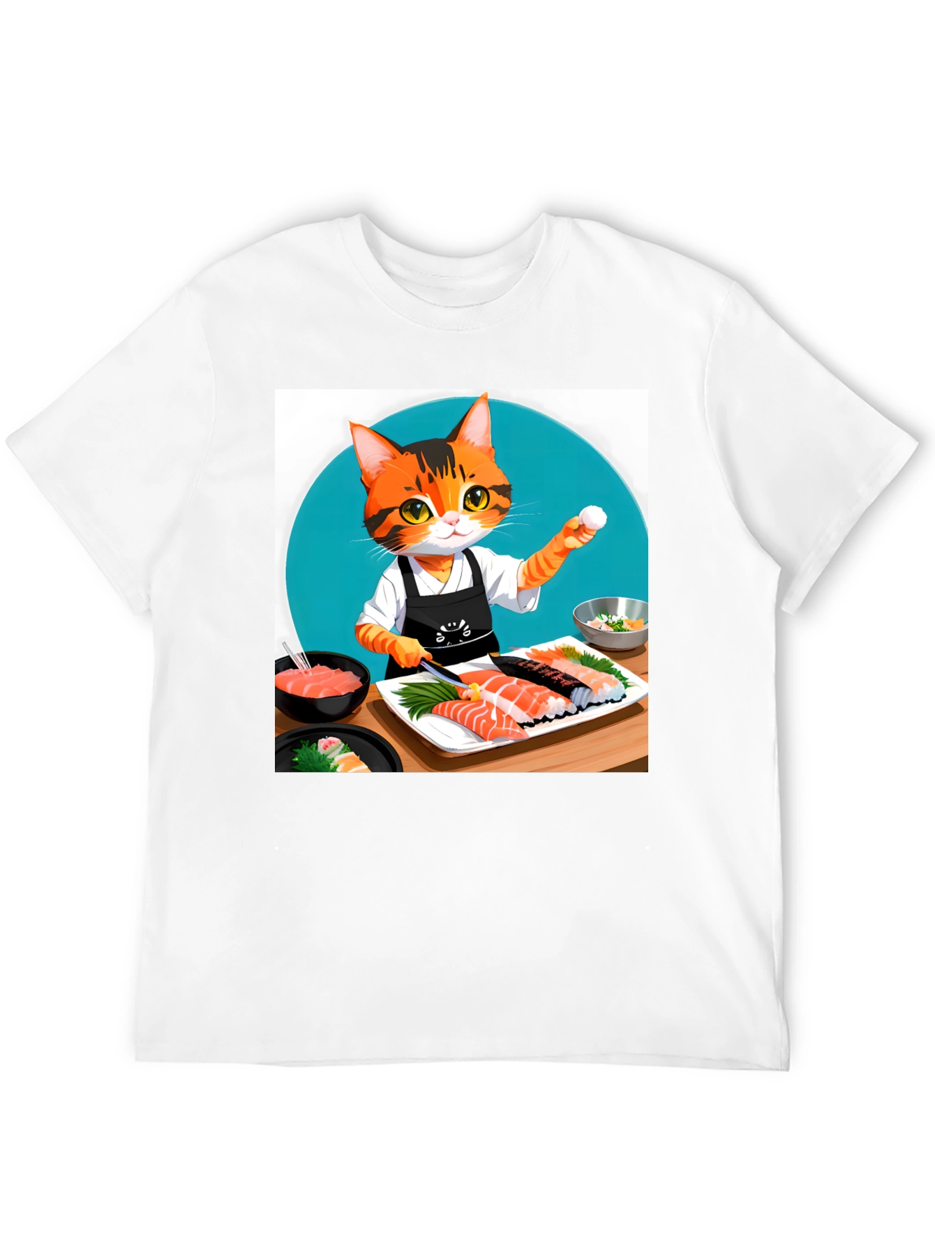 Black Sushi Cat T-Shirt - Chef Kitten Design view 12