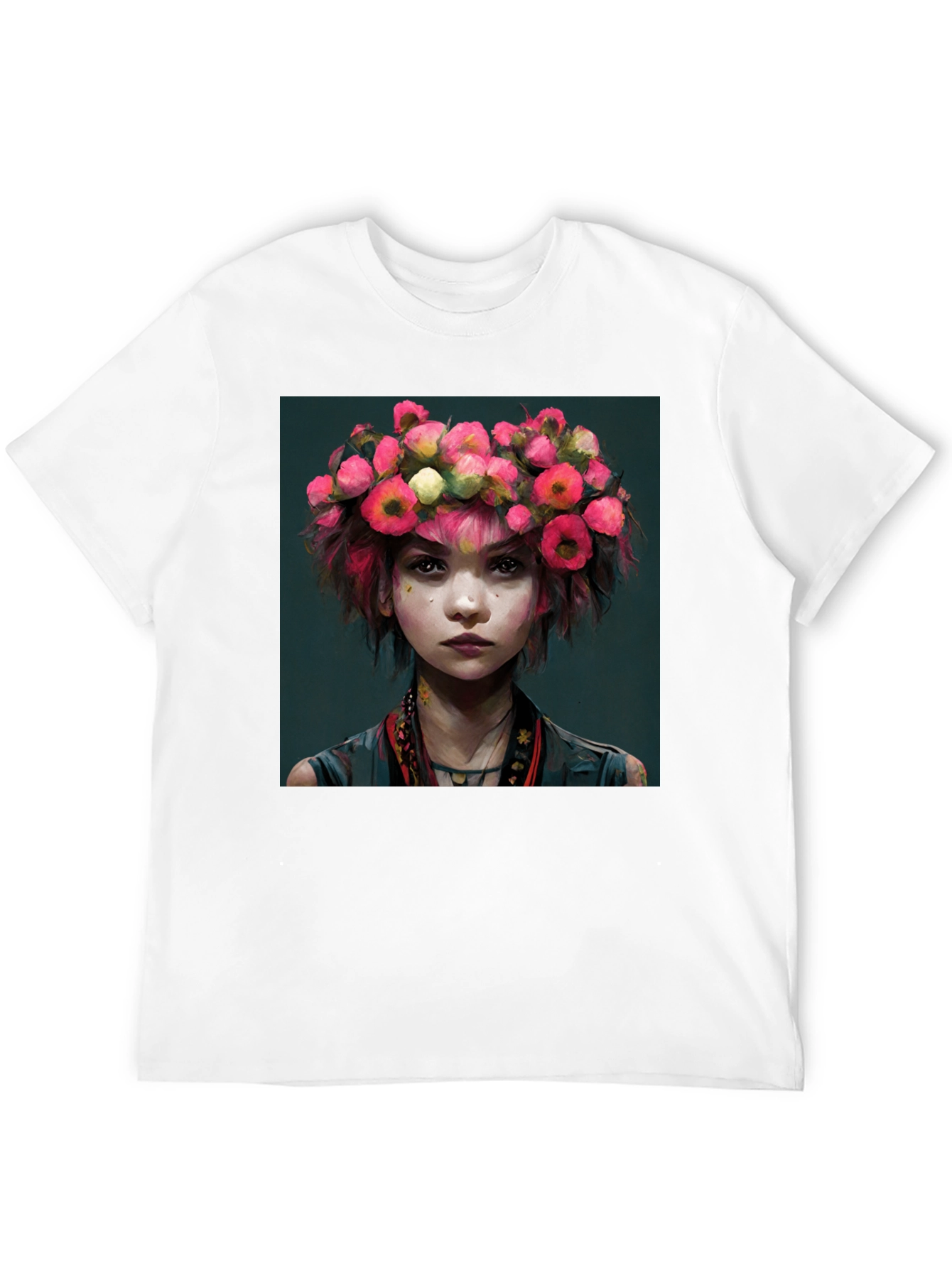 Black Floral Crown Girl Portrait T-Shirt view 12