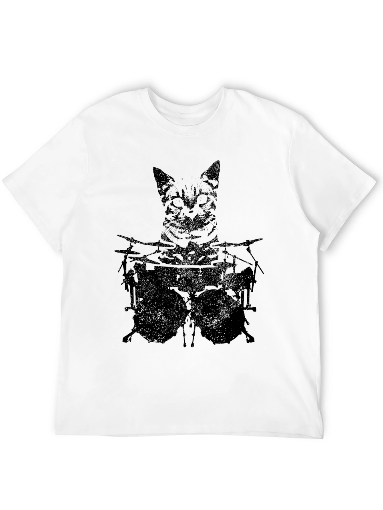 Black Cat Drummer Graphic Tee - Black Cotton T-Shirt view 12