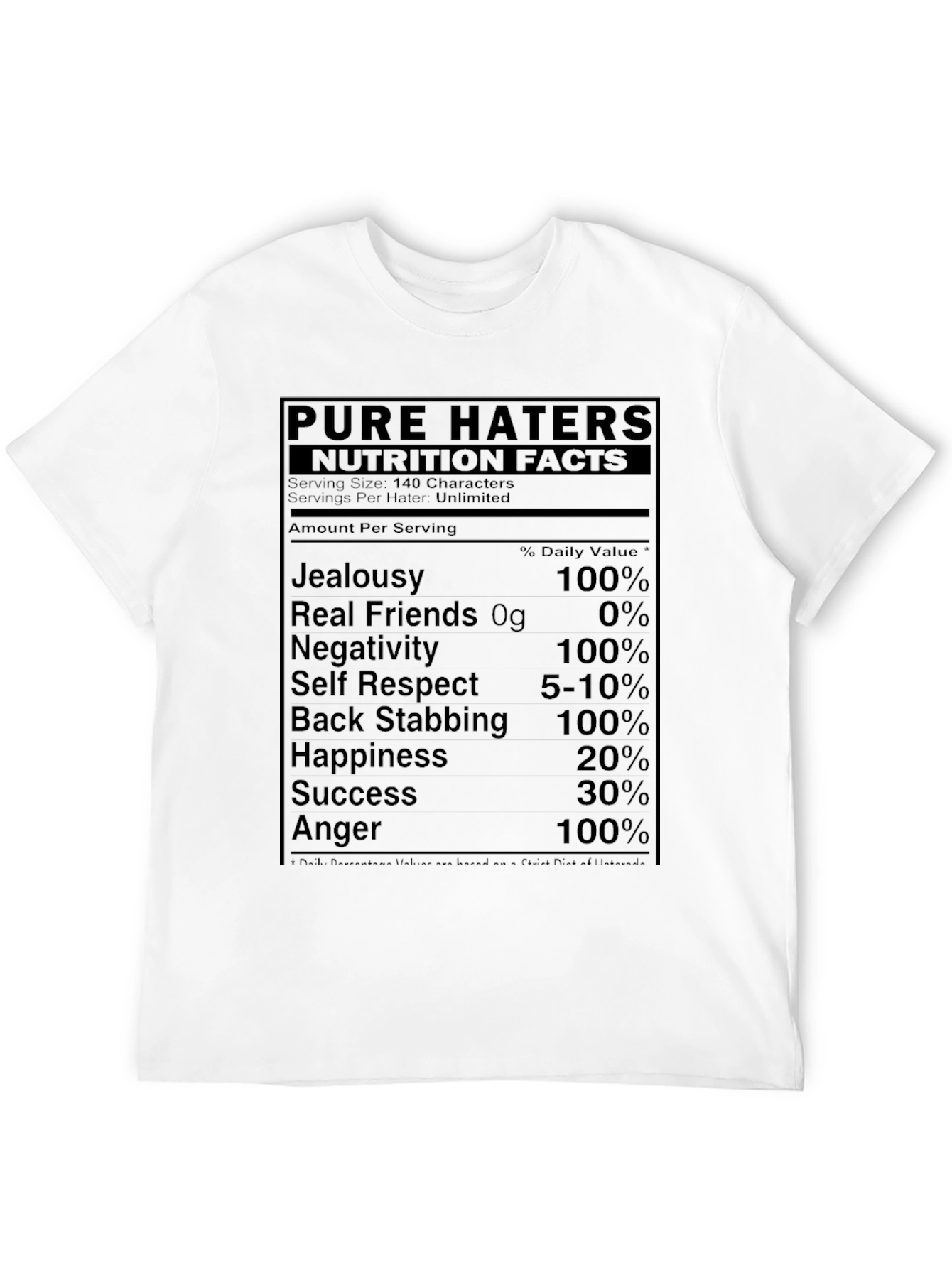 Black Pure Haters Nutrition Facts Funny T-Shirt view 12
