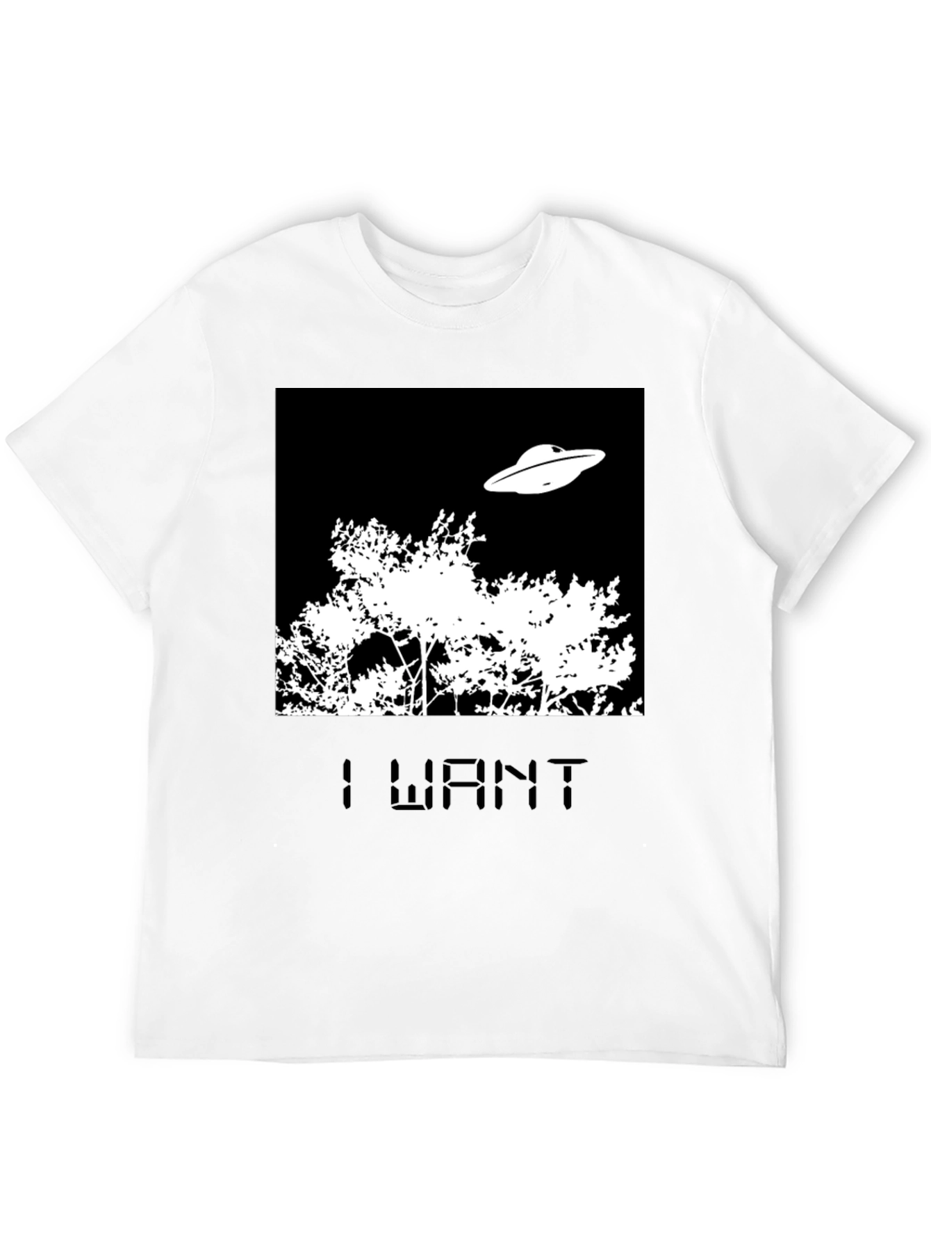 Black I Want T-Shirt UFO Tee Black Novelty  view 12