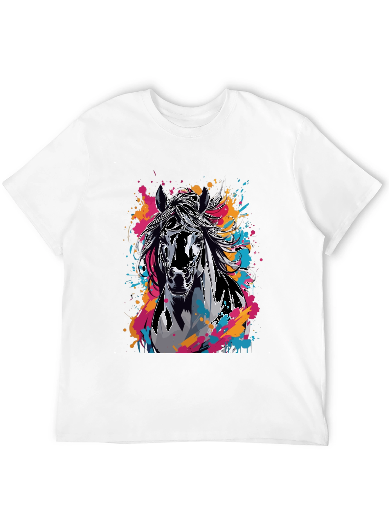 Black Horse Graphic T-Shirt - Colorful Animal Print Tee view 12
