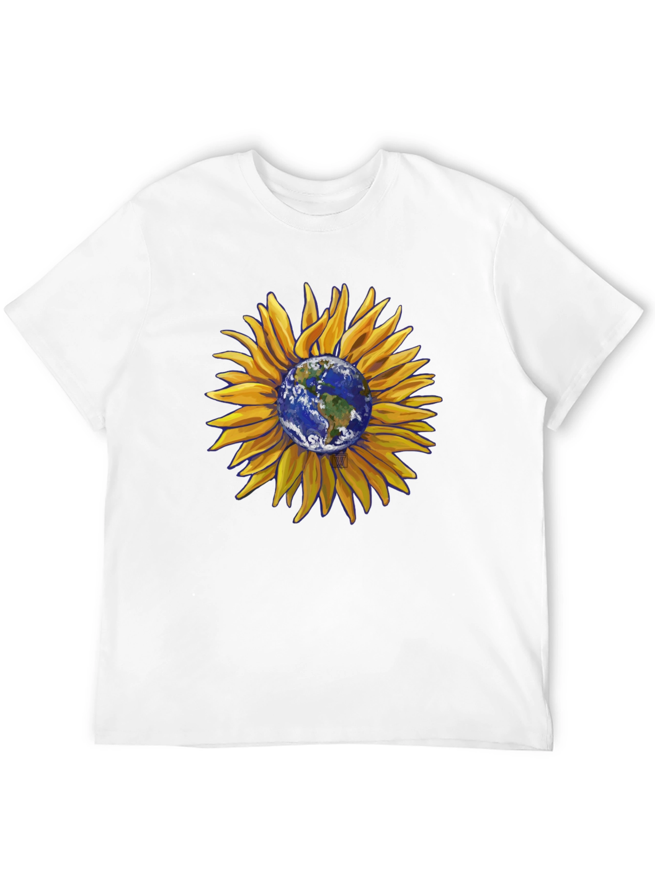 Black Sunflower Earth Graphic T-Shirt - Black Cotton Blend view 12