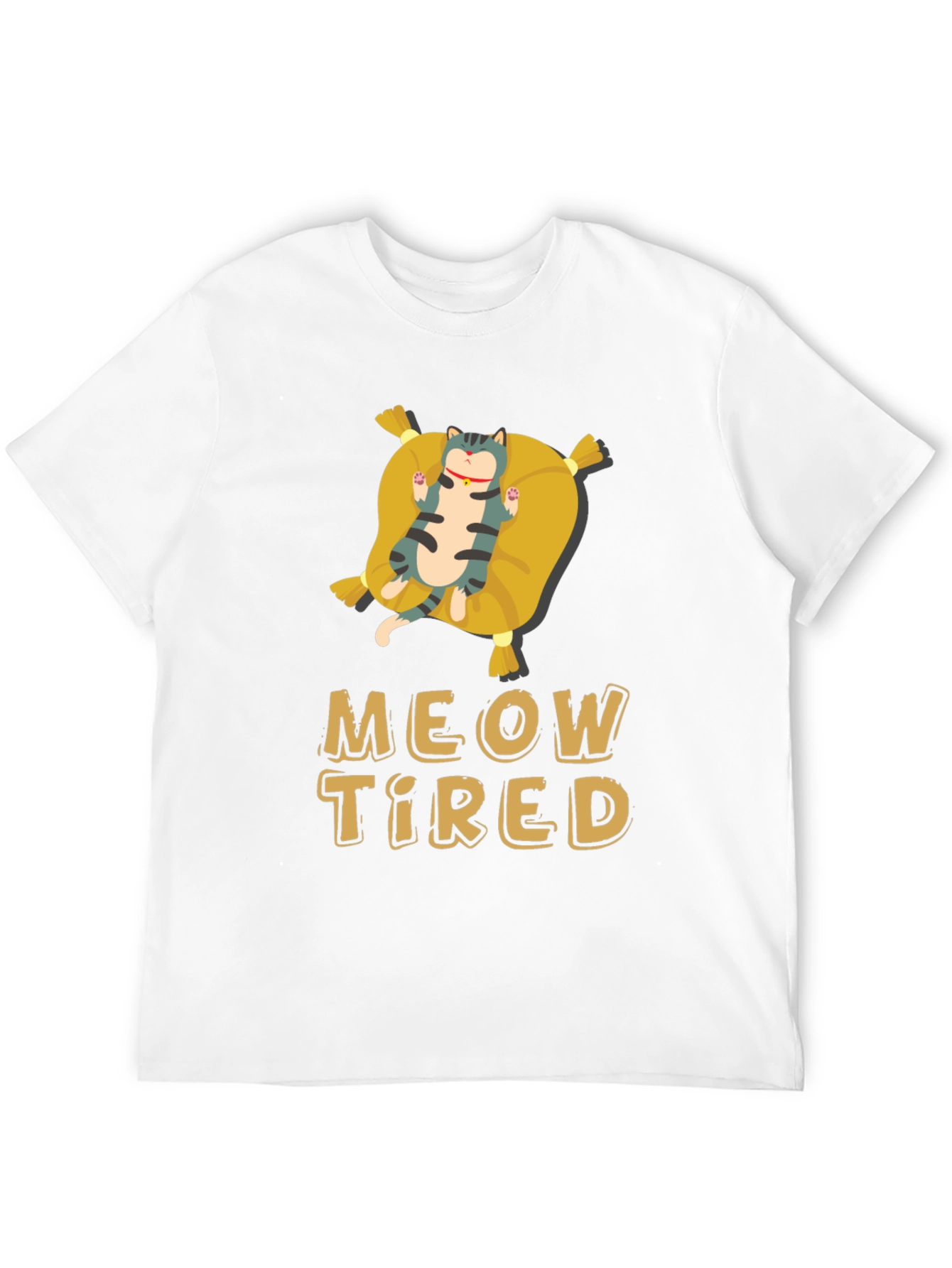 Black Meow Tired Cat Pillow T-Shirt - Relaxed Fit view 12