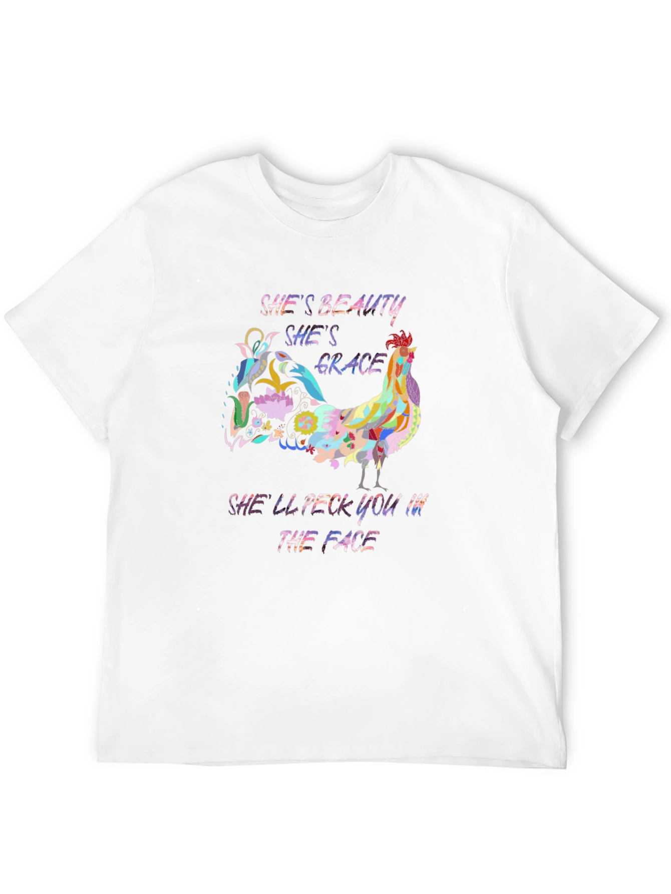 Black Funny Rooster T-Shirt: She's Beauty She's Grace view 12