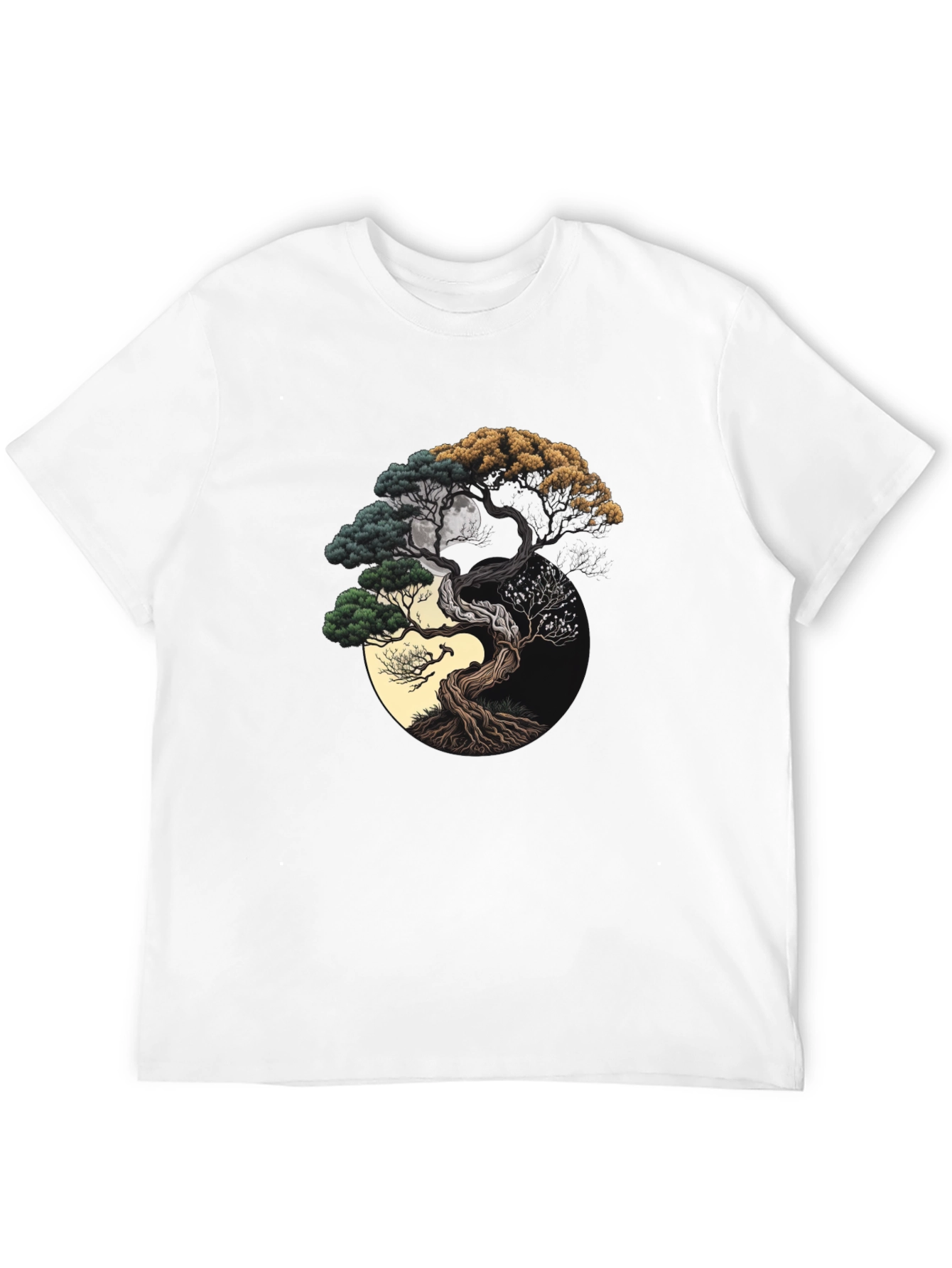 Black Yin Yang Bonsai Tree Graphic Tee - Unisex Black T-Shirt view 12
