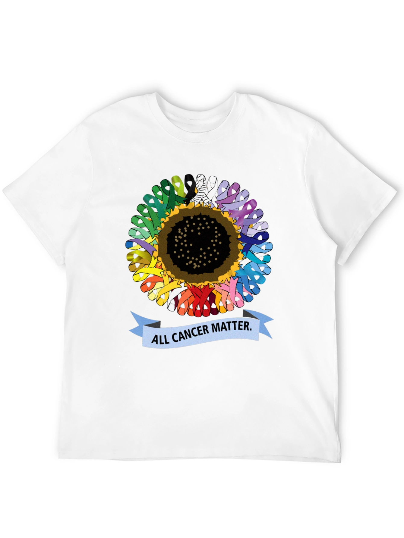Black All Cancer Matter T-Shirt - Sunflower Ribbon Design view 12