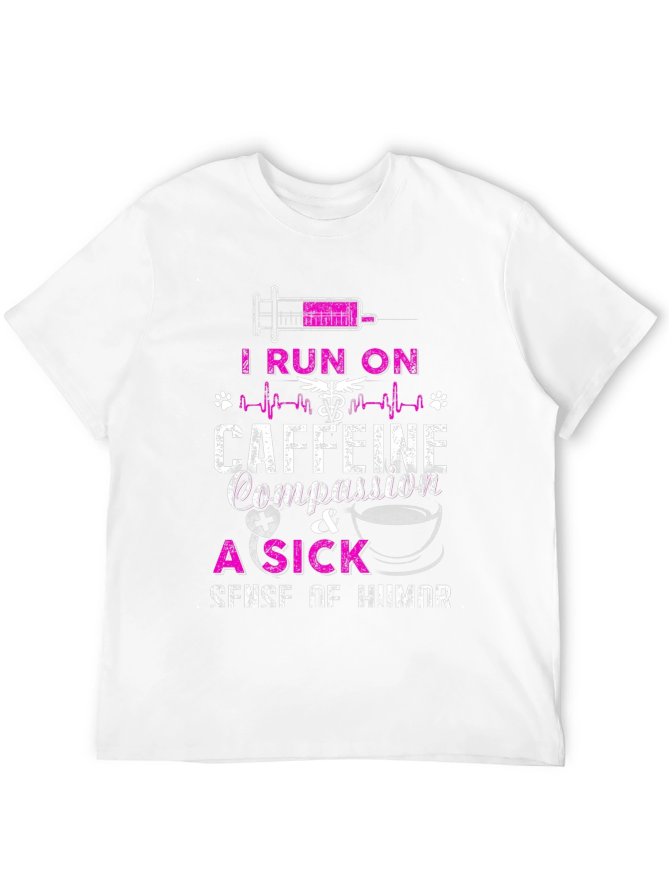 Black Funny Nurse/Vet Tech T-Shirt - I Run on Caffeine & Compassion view 12