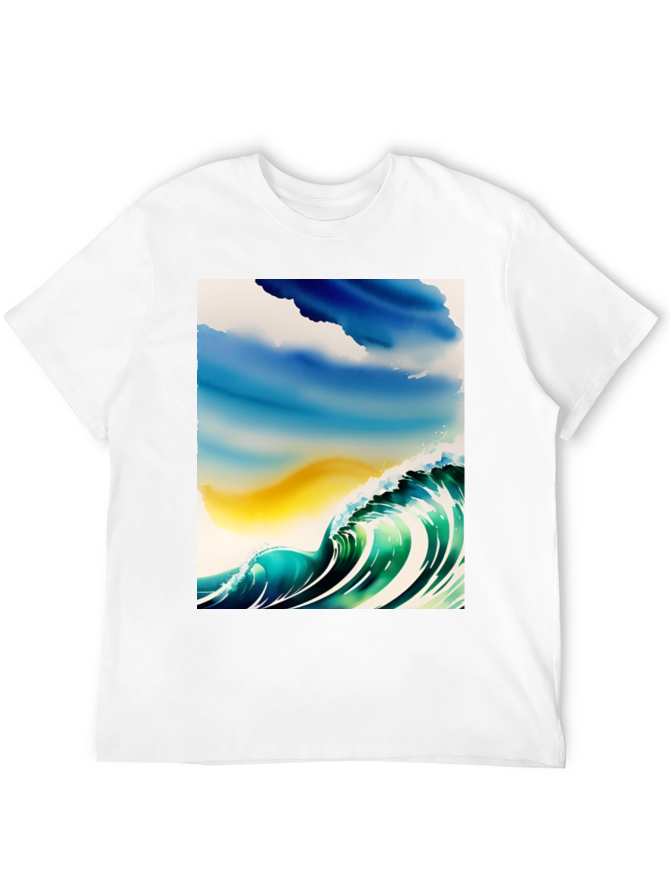 Black Wave Watercolor Graphic Tee - Black Cotton Casual view 12