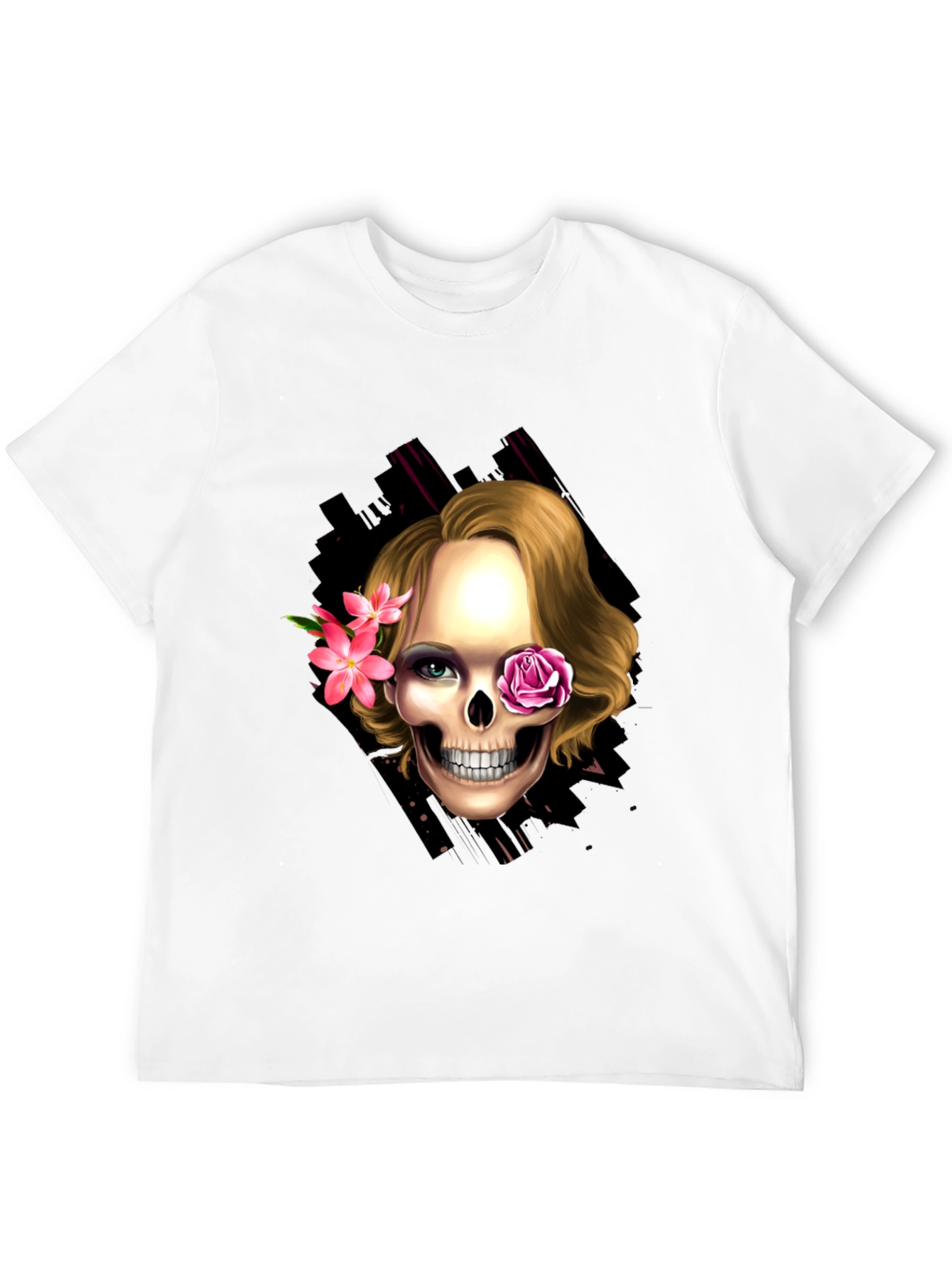 Black Skull & Flowers Graphic Tee - Trendy Halloween Style view 12
