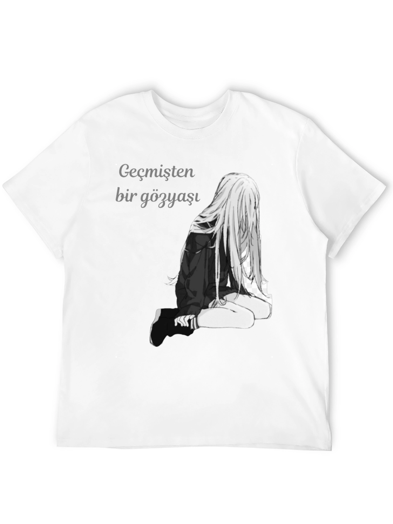Black Anime Girl Graphic Print Black T-Shirt view 12