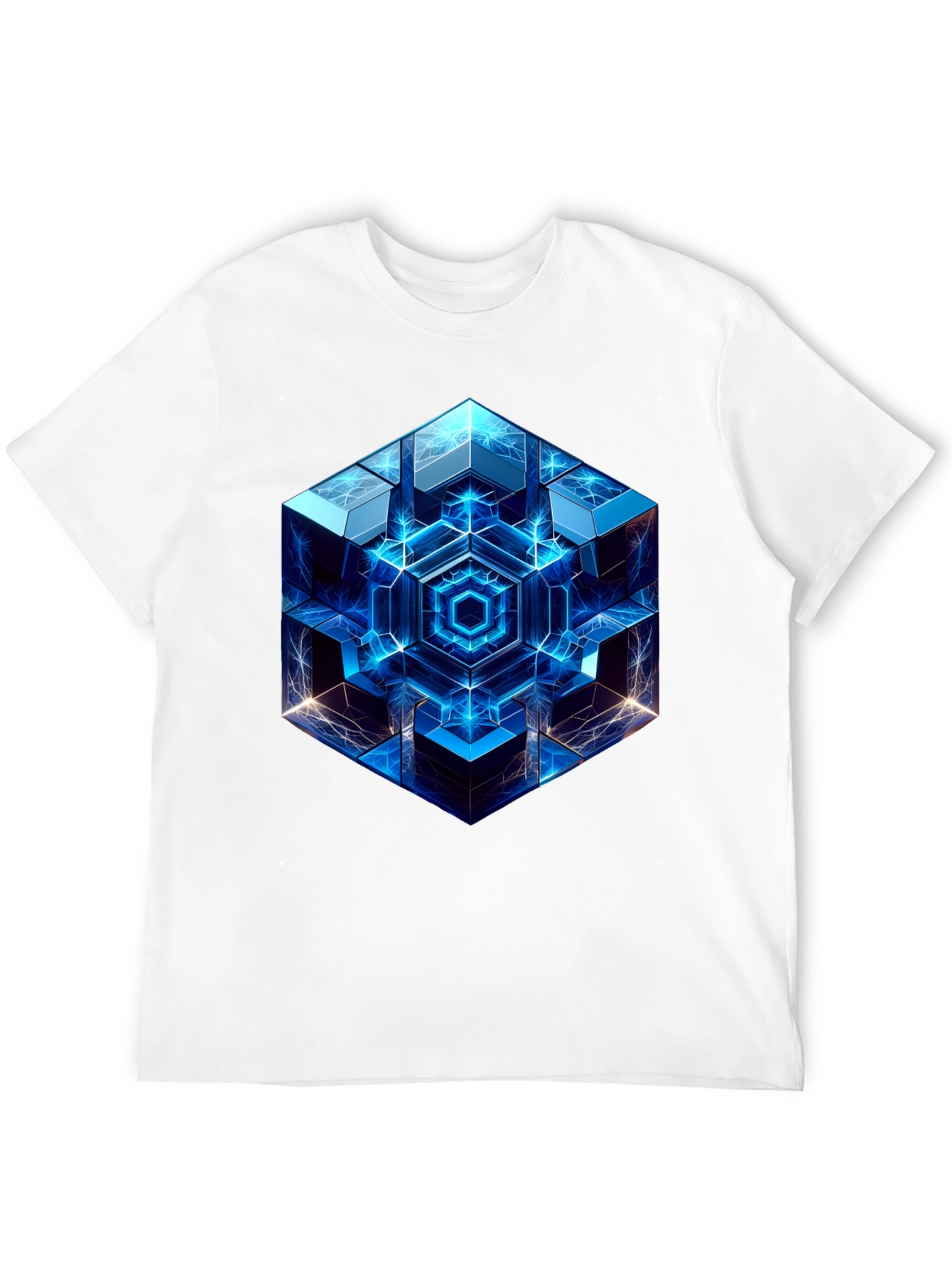 Black Geometric Cube Graphic Print Black T-Shirt view 12