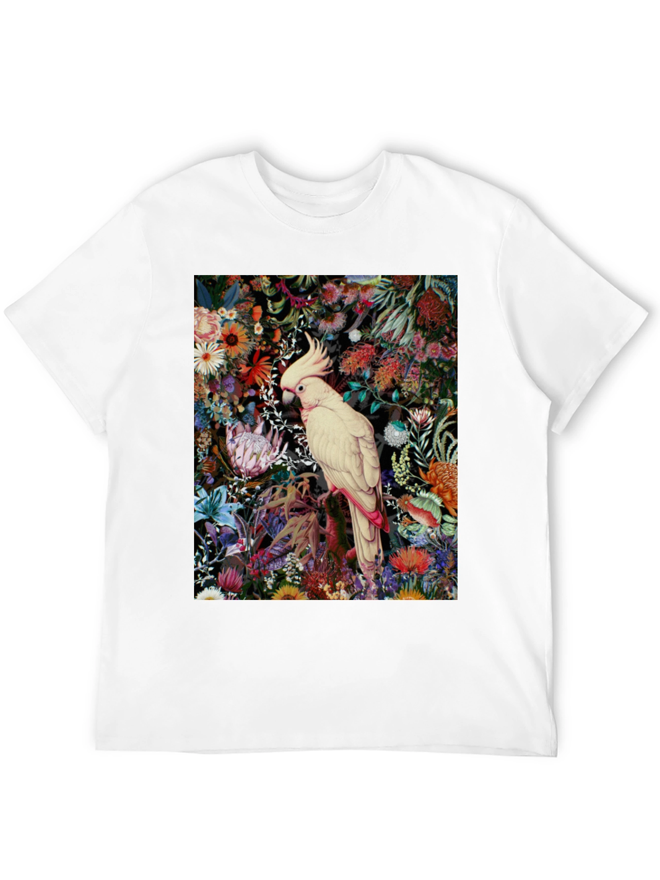 Black Floral Cockatoo Print Tee - Unique Graphic T-Shirt view 12