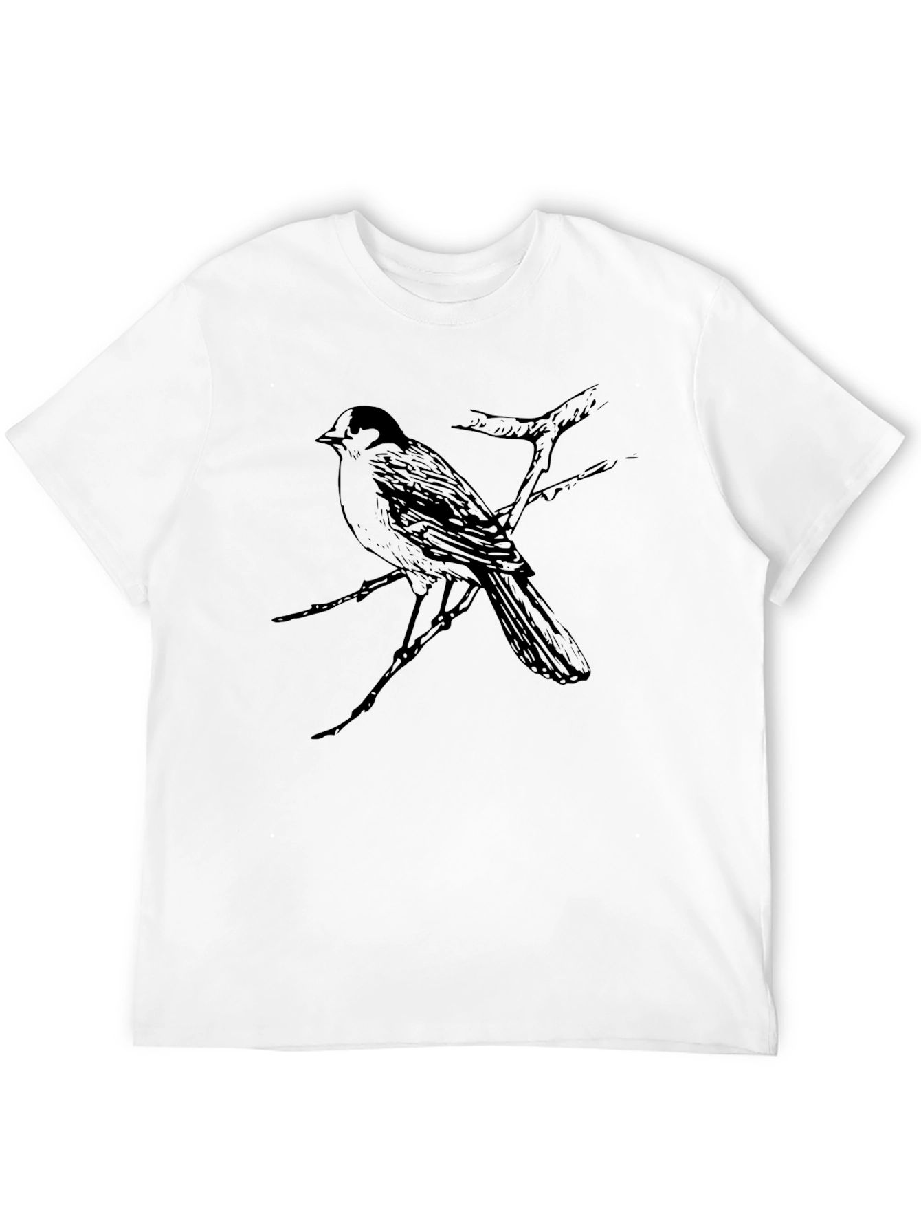Black Bird on Branch Graphic Tee - Black Casual T-Shirt view 12