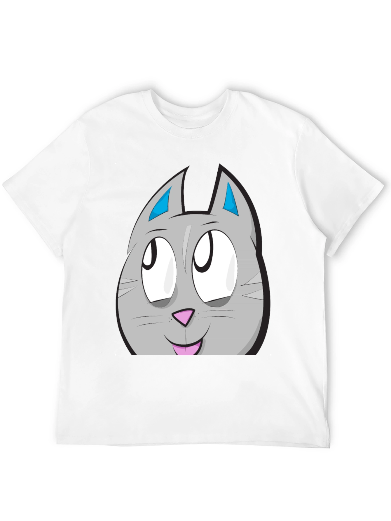 Black Cartoon Cat Face Graphic Tee - Unisex Black T-Shirt view 12