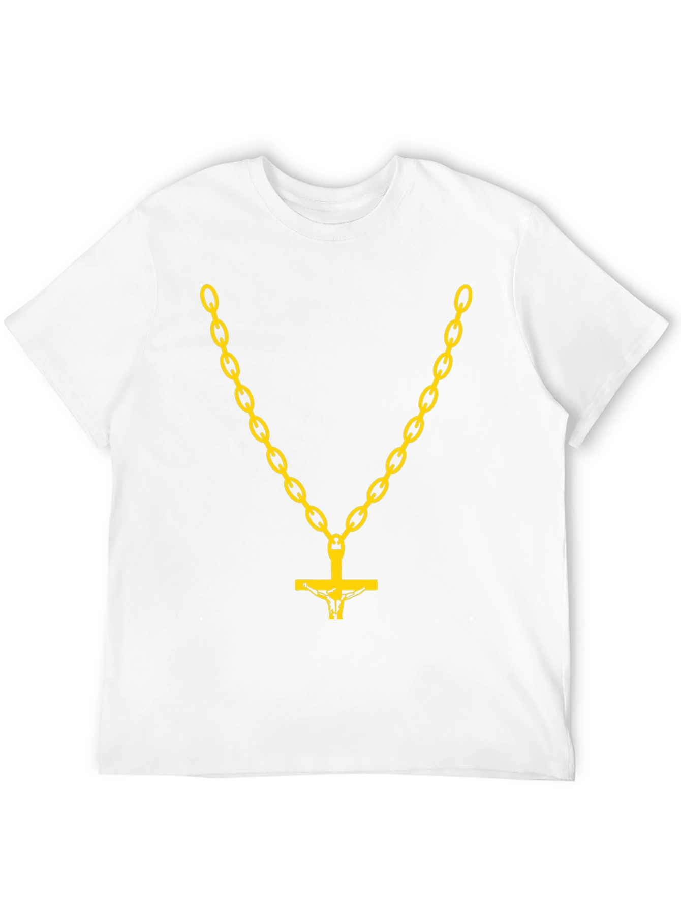 Black Men's Black T-Shirt with Gold Chain and Cross Design view 12