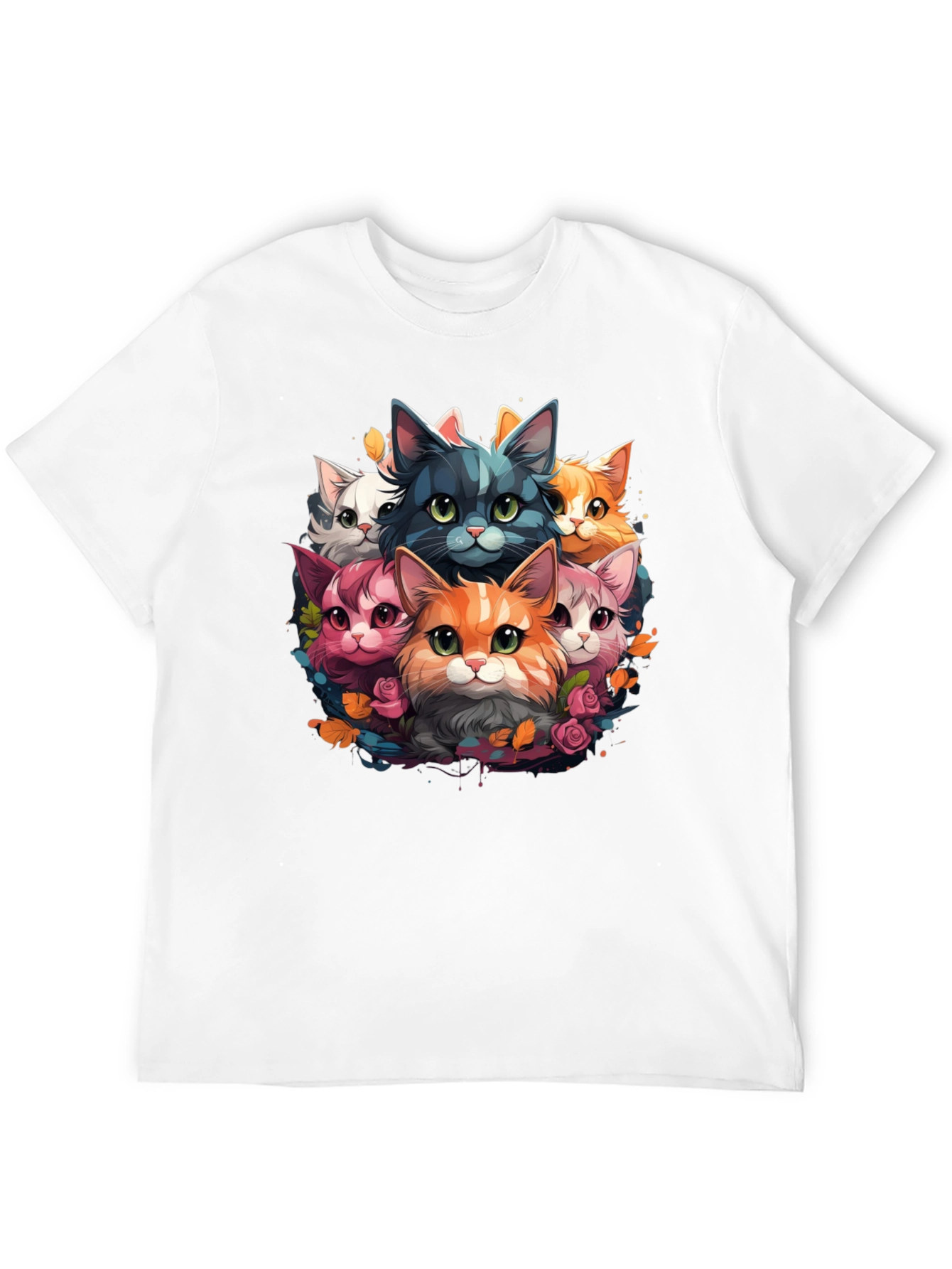 Black Cute Cartoon Cats T-Shirt view 12
