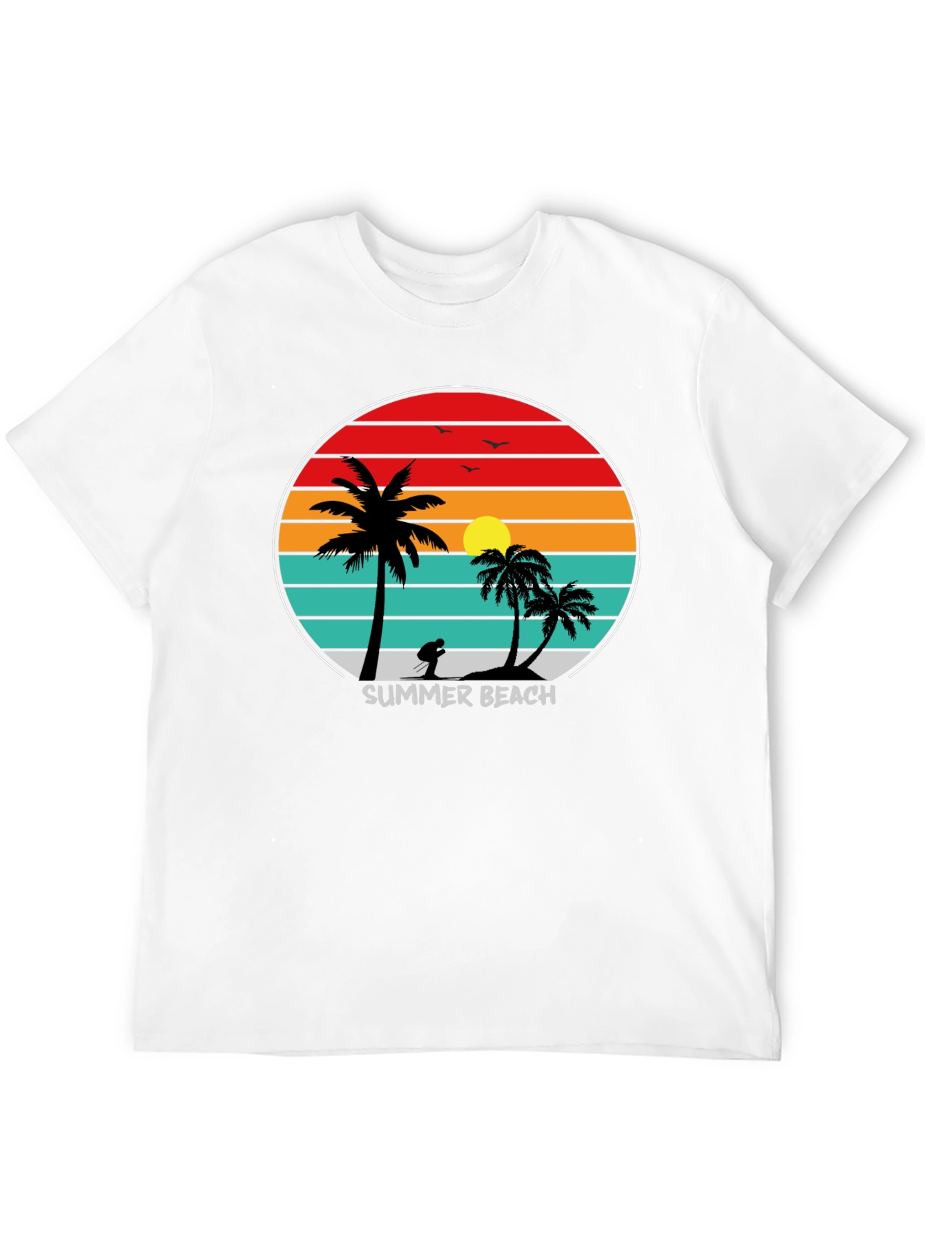 Black Summer Beach Sunset Palm Tree T-Shirt view 12