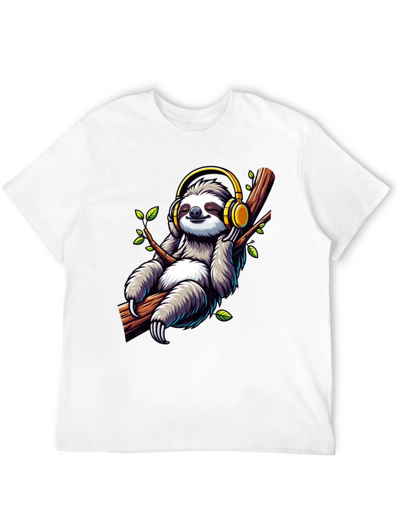 Black Sloth with Headphones Graphic T-Shirt view 12