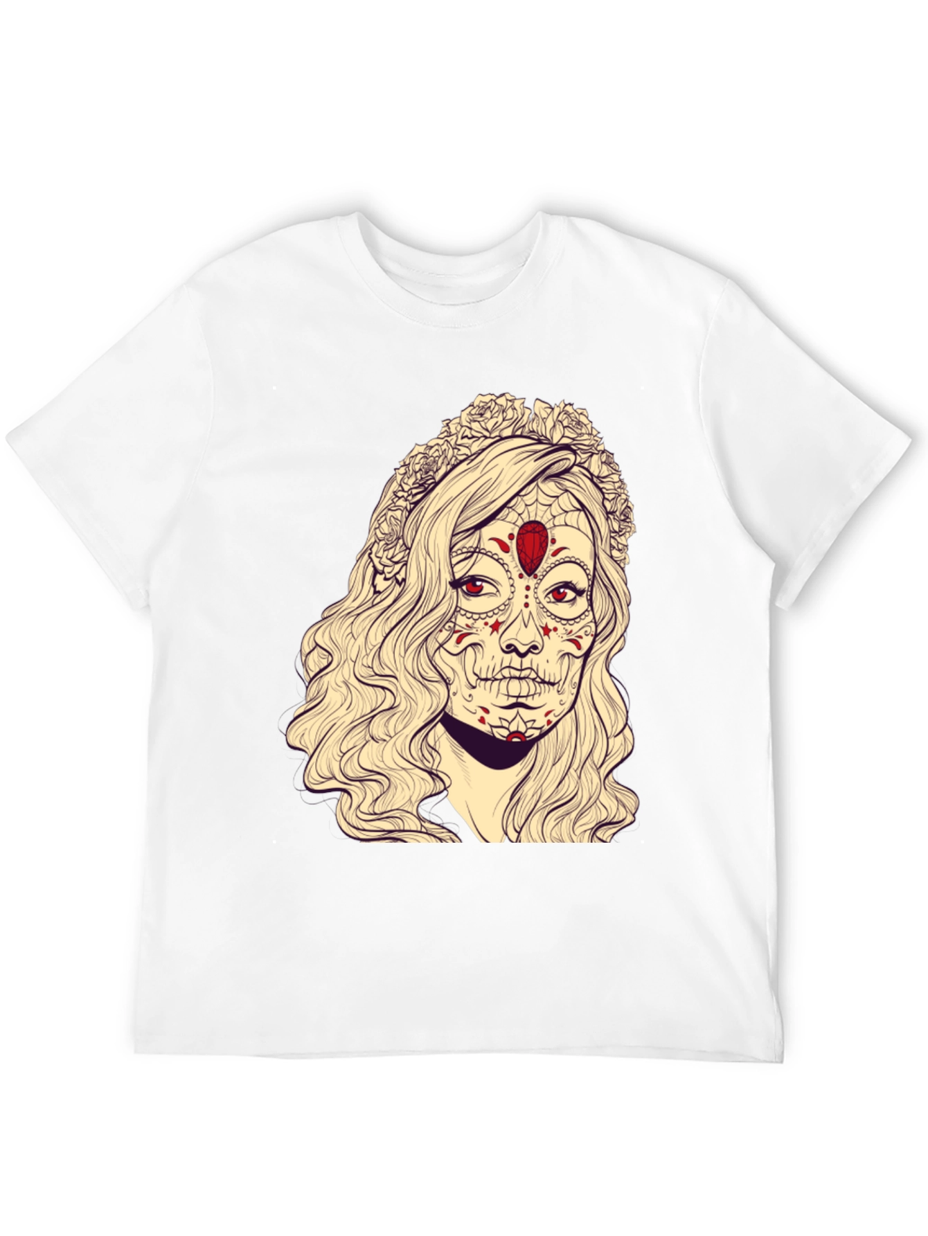 Black Sugar Skull Woman Graphic Tee - Black Cotton T-Shirt view 12